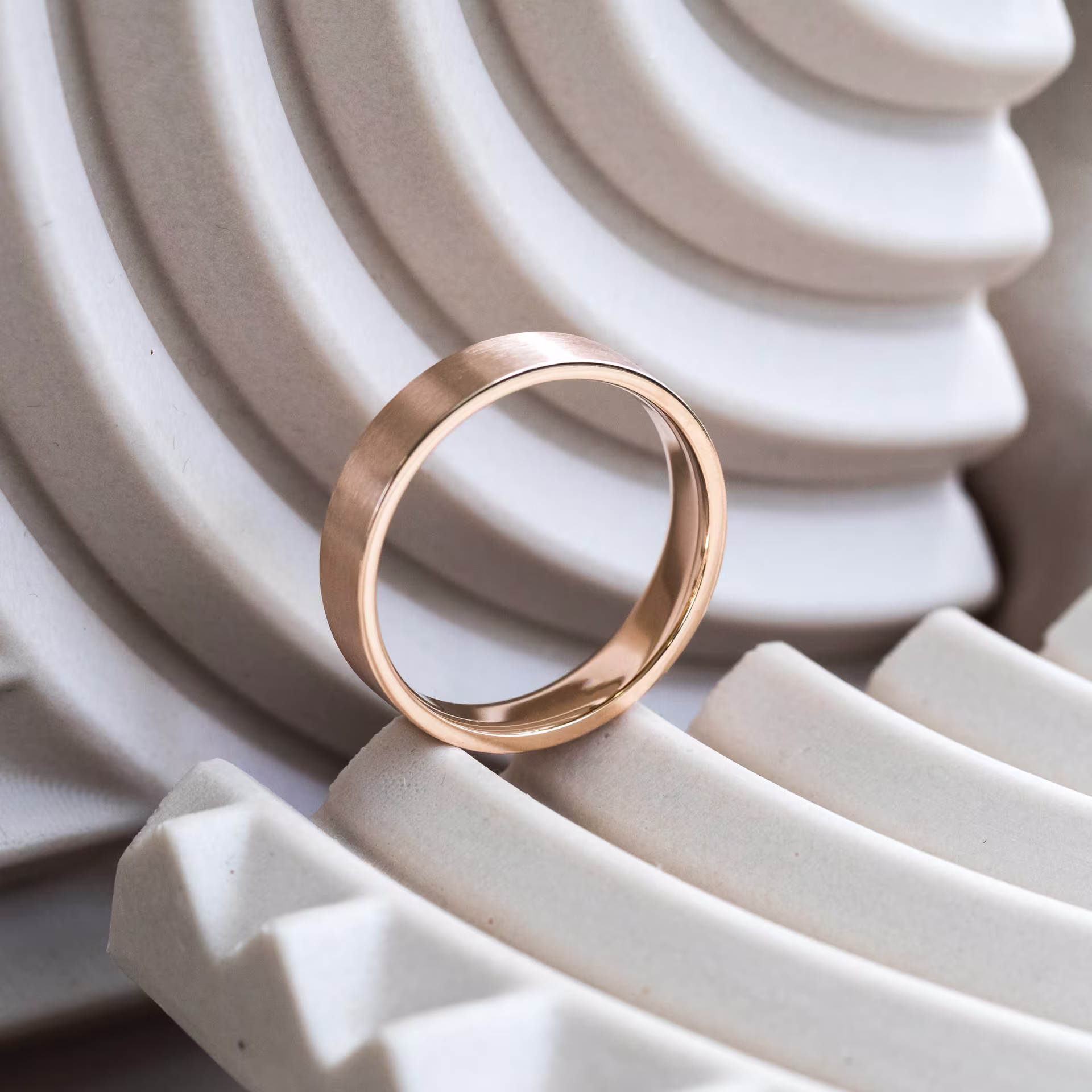 Diamonds set in Rose Gold 5mm Matte Flat Ring in 18k Rose Gold - Light (Profile View)