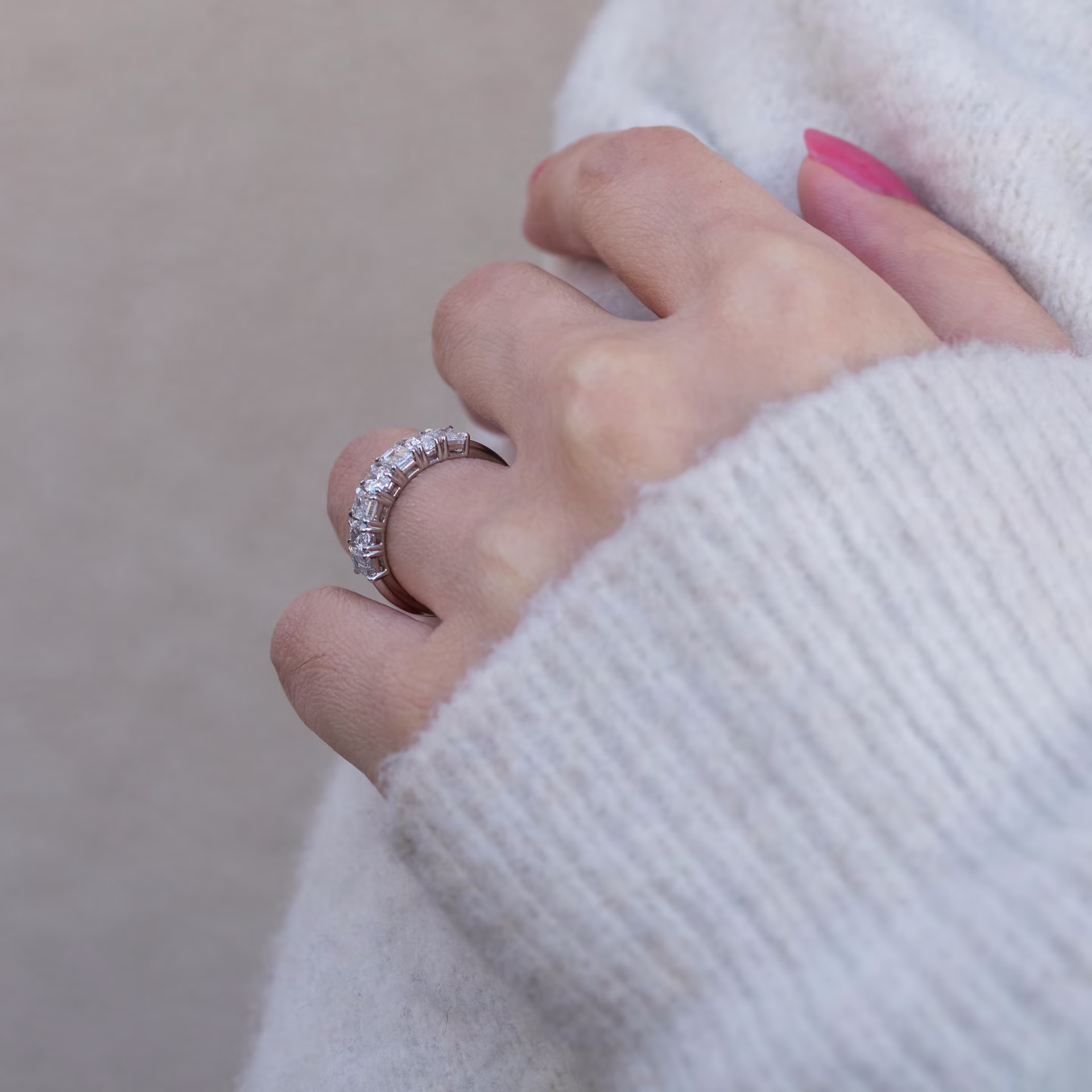 Platinum Emerald and Oval Seven Stone in Platinum 1.8ctw featuring Hand Selected 1.8 ctw Lab Diamonds (Profile View)