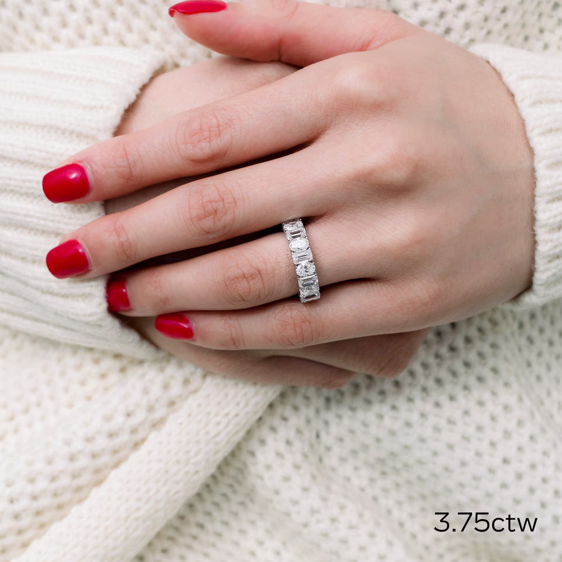 Platinum Emerald and Oval Three Quarter Band in Platinum 3.75ctw featuring 3.75 Carat Lab Diamonds (Main View)