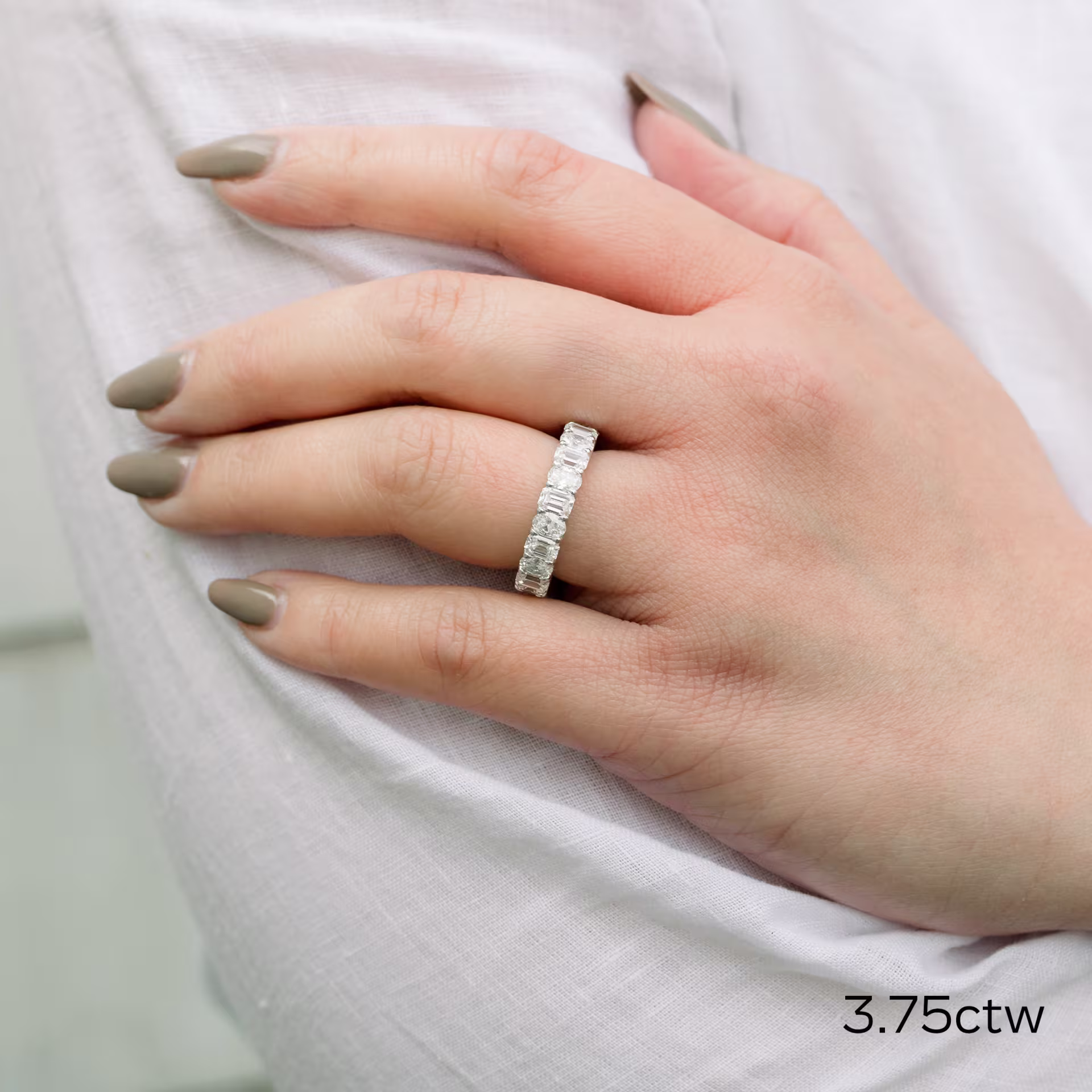 Hand Selected 3.75 ct Diamonds set in White Gold Emerald and Oval Three Quarter Band in 18k White Gold 3.75ctw (Main View)