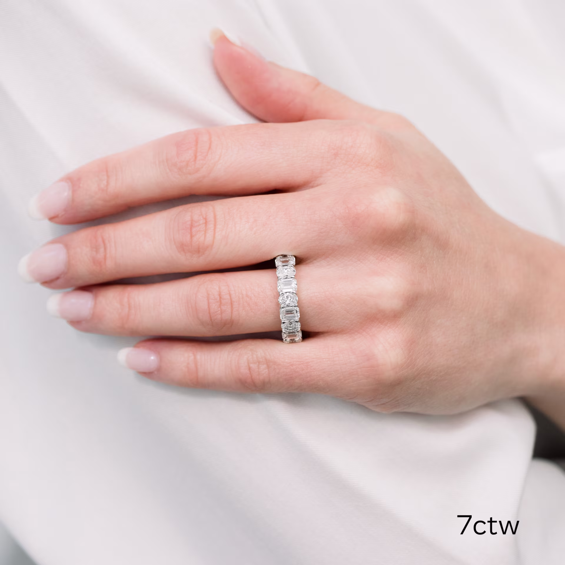 Platinum Emerald and Oval Eternity Band featuring Hand Selected 7.0 Carat Diamonds (Main View)