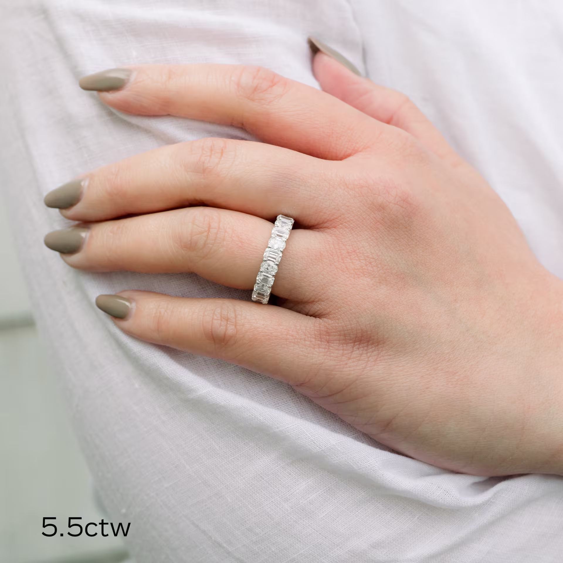 5.5 Carat Diamonds set in Platinum Emerald and Oval Eternity Band (Main View)