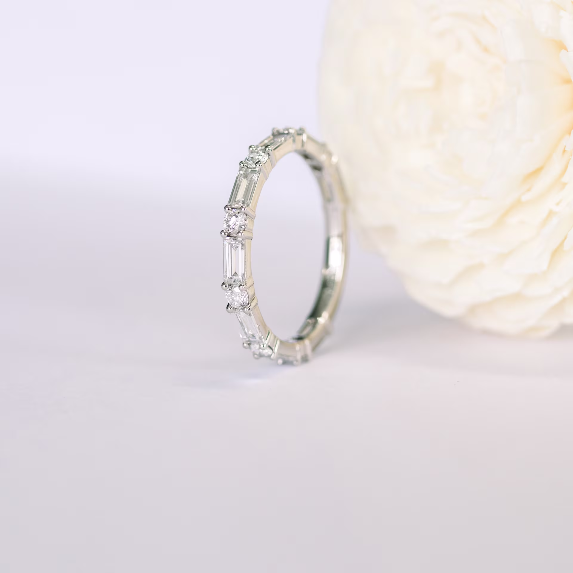 1.0 Carat Lab Diamonds set in Platinum Baguette and Round Three Quarter Band (Side View)
