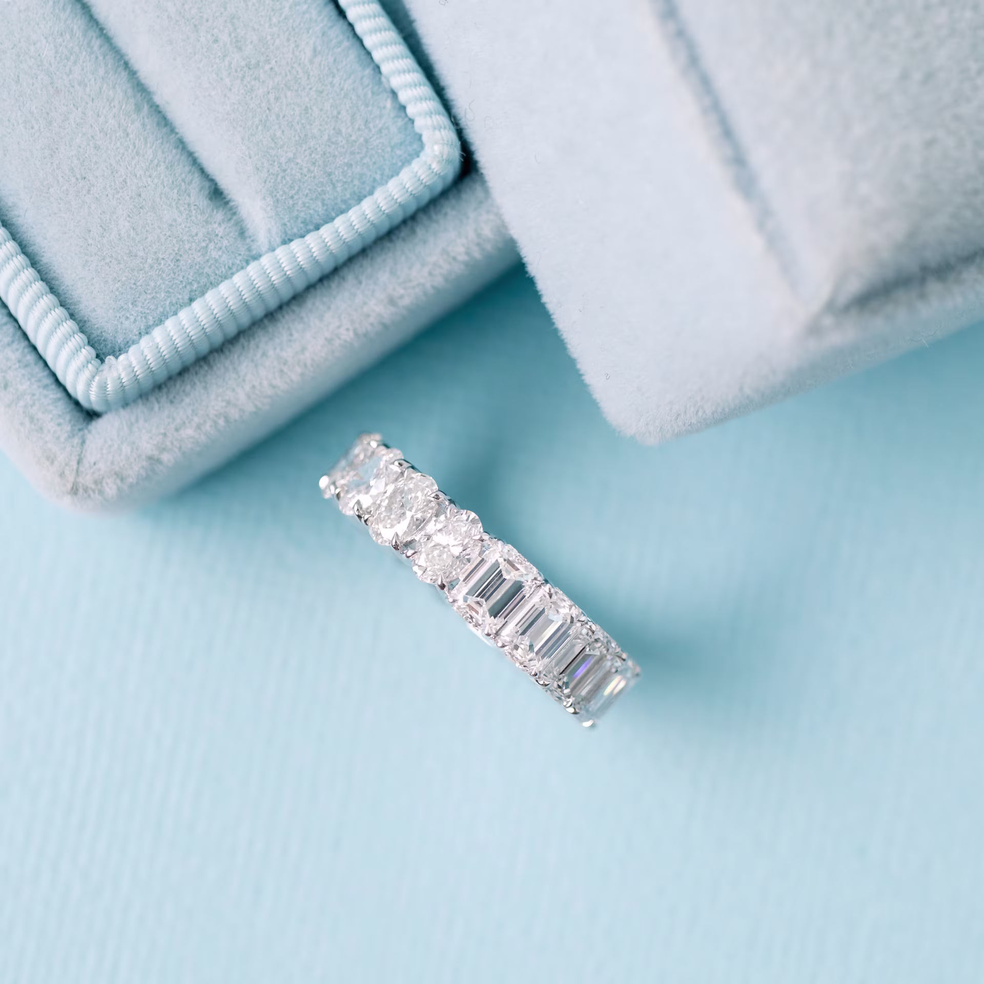 5.0 ct Created Diamonds set in 18k White Gold Half and Half Band (Side View)