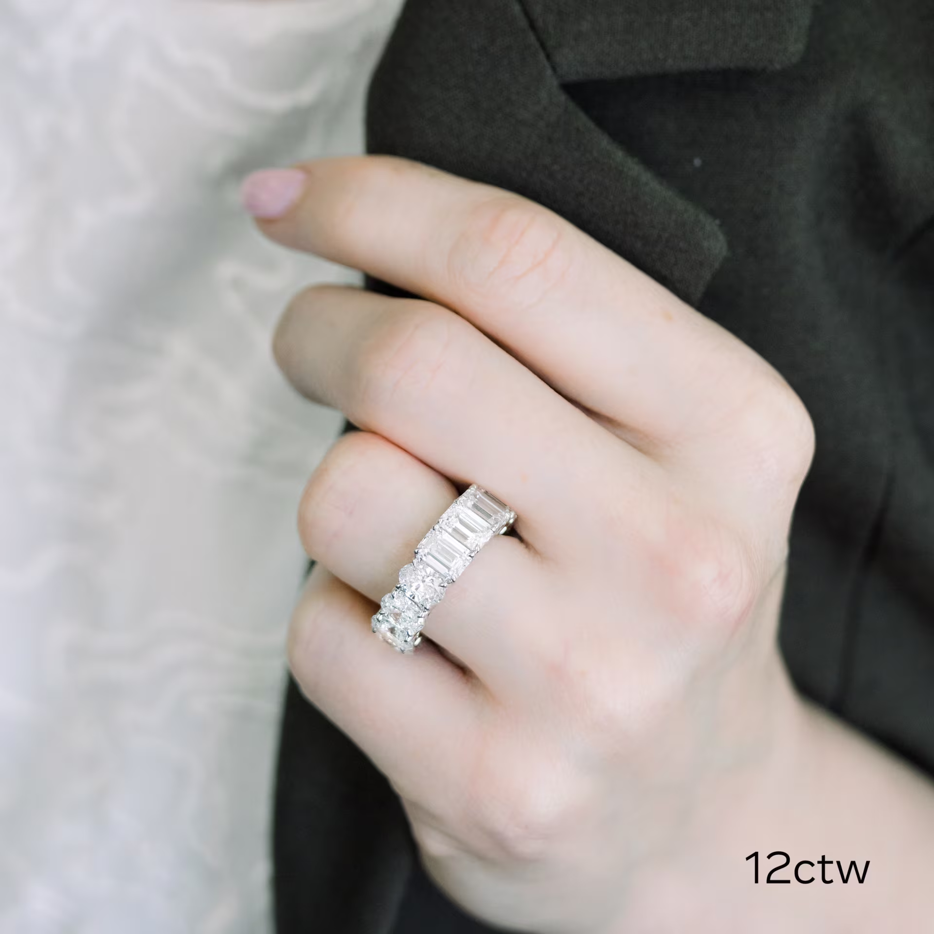 High Quality 12.0 ct Diamonds Half and Half Band in Platinum 12ctw in Platinum (Main View)