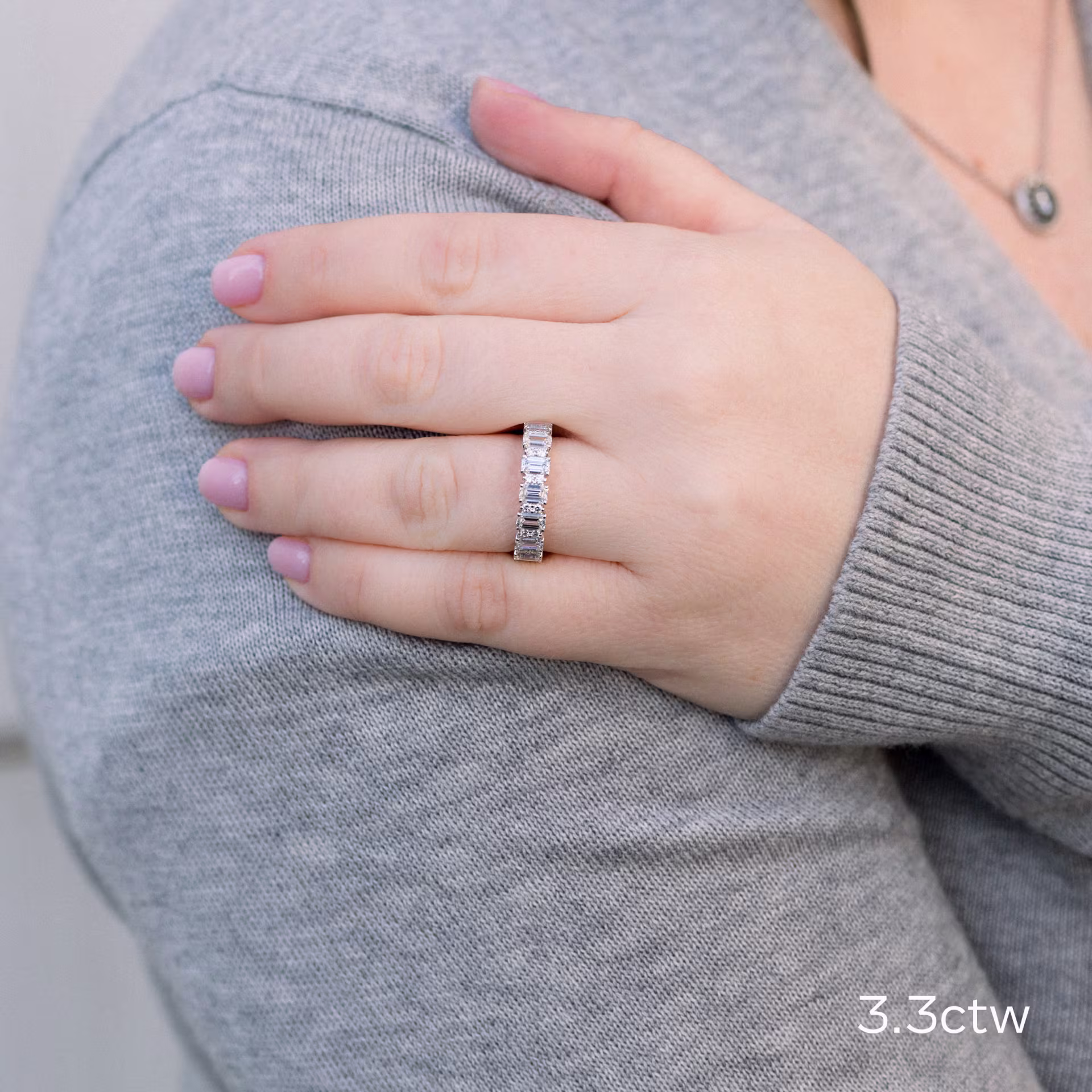 Platinum Emerald and Round Eternity Band in Platinum 3.3ctw featuring 3.3 Carat Lab Diamonds (Main View)