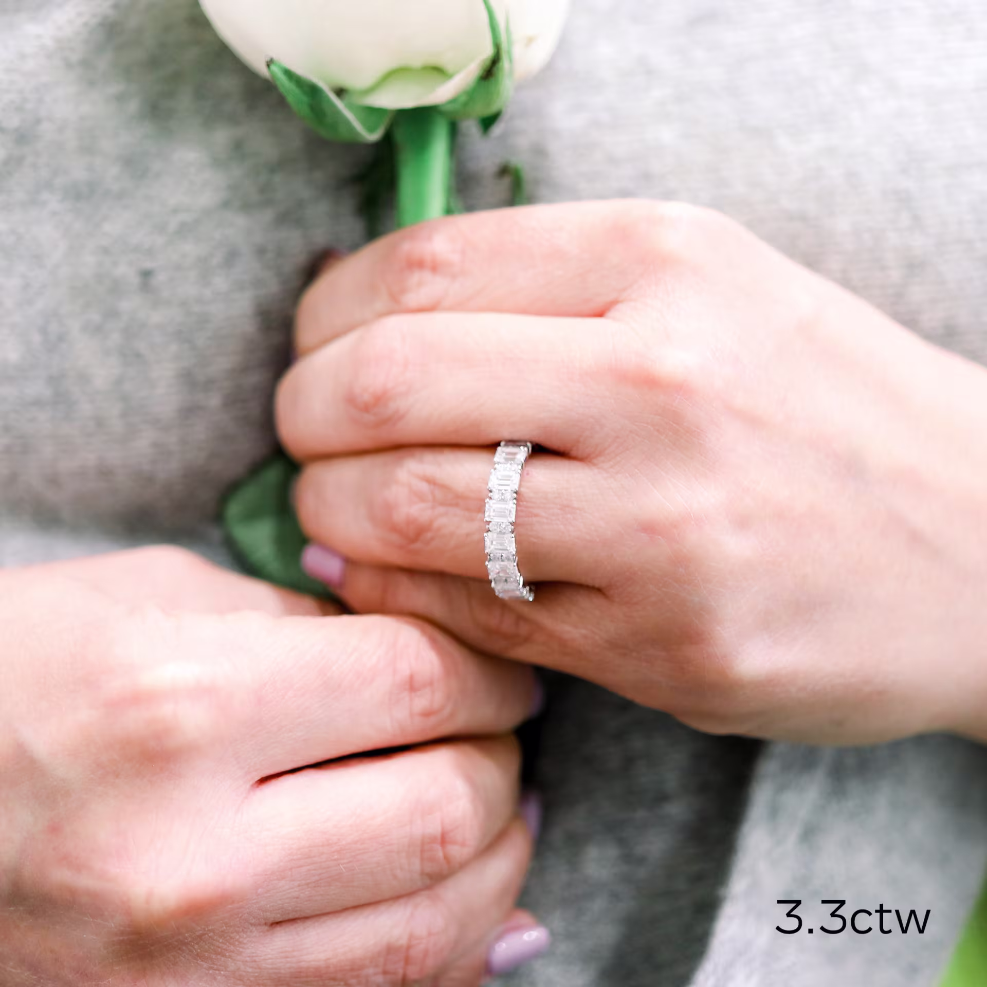 Platinum Emerald and Round Eternity Band in Platinum 3.3ctw featuring 3.3 ct Lab Created Diamonds (Main View)