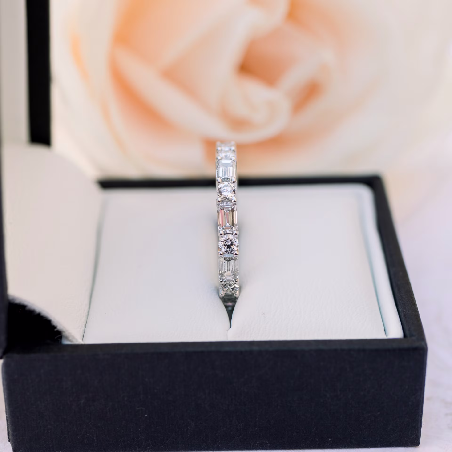 Platinum Emerald and Round East-West Three Quarter Band in Platinum 2ctw featuring 2.0 ct Lab Created Diamonds (Side View)