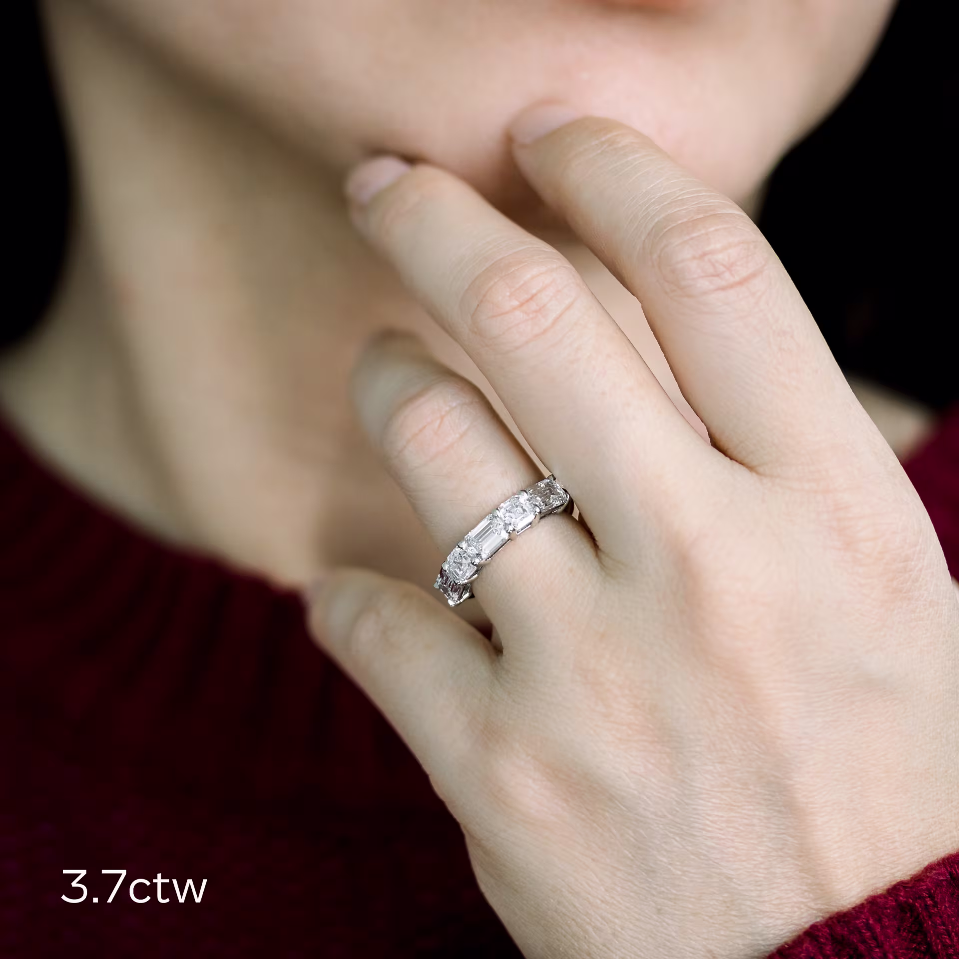 Platinum Emerald and Asscher East-West Seven Stone featuring Hand Selected 3.7 ct Diamonds (Main View)