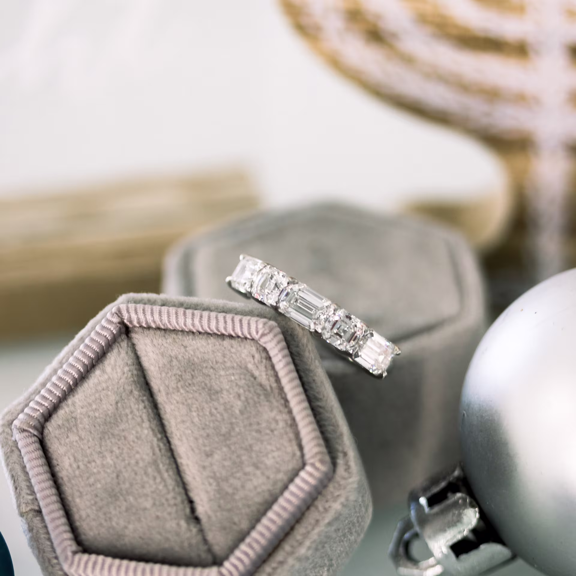 Platinum Emerald and Asscher East-West Seven Stone featuring High Quality 3.7 ct Lab Grown Diamonds (Main View)