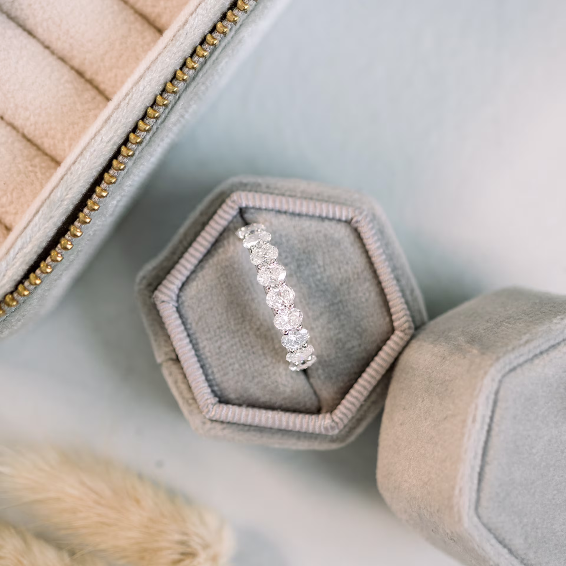 1.5 Carat Lab Diamonds set in Platinum Oval French U Half Band in Platinum 1.5ctw (Main View)