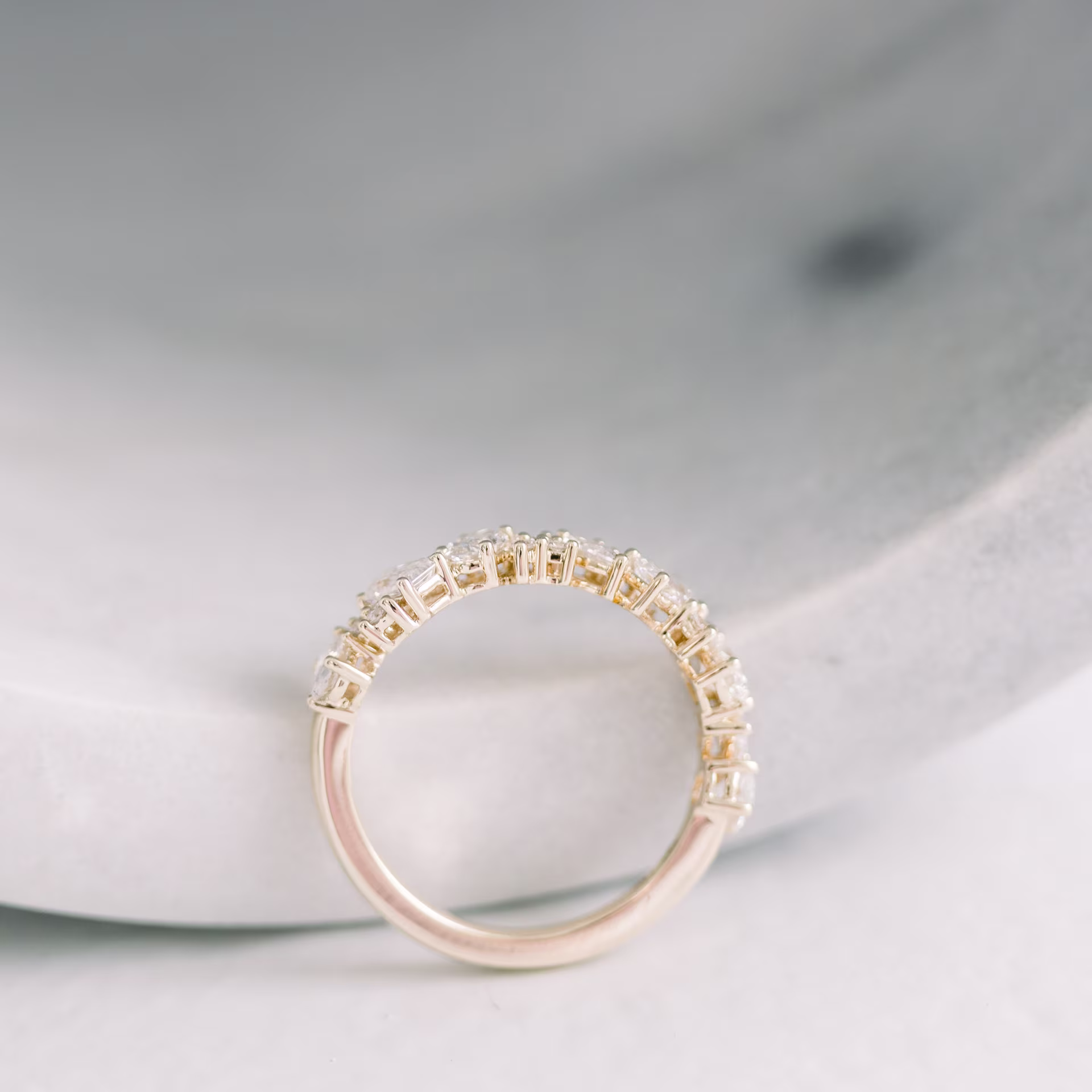 High Quality 1.25 ct Man Made Diamonds set in 14k Yellow Gold Cassie Half Band in 14k Yellow Gold 1.25ctw (Profile View)