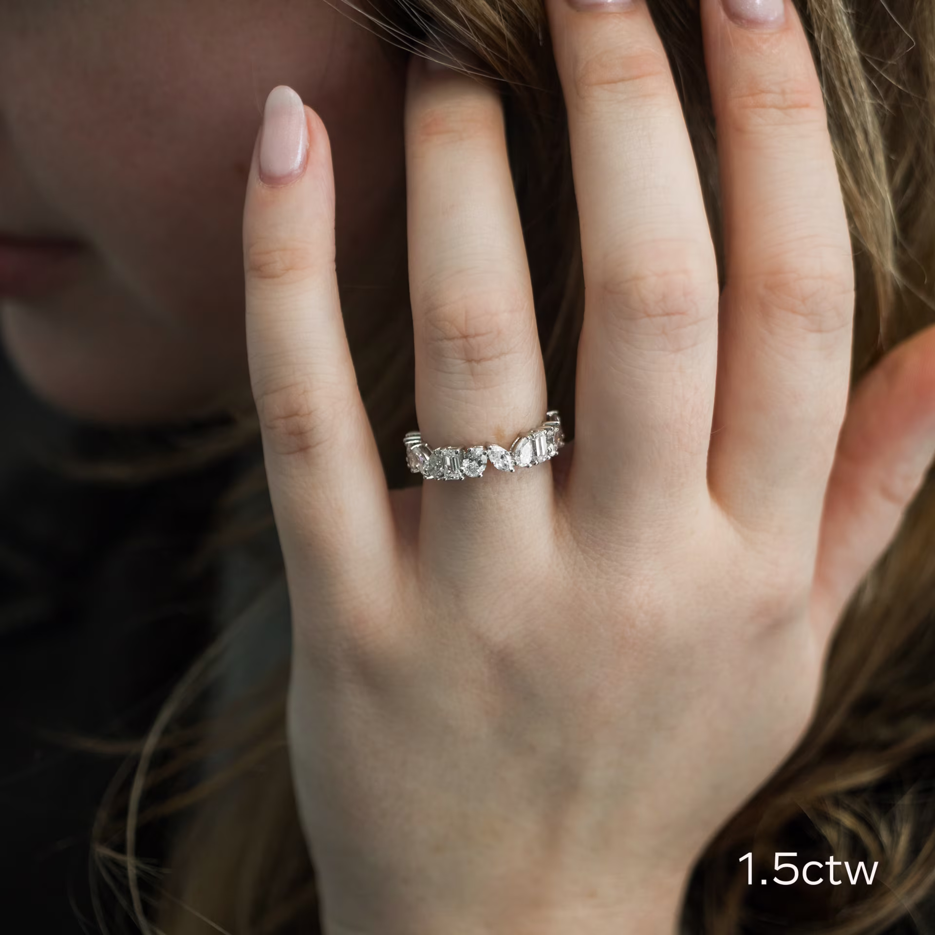 Hand Selected 1.5 Carat Lab Diamonds set in Platinum 1.5ctw Cassidy Multi-Shape Diamond Cluster Half Band in Platinum (Main View)