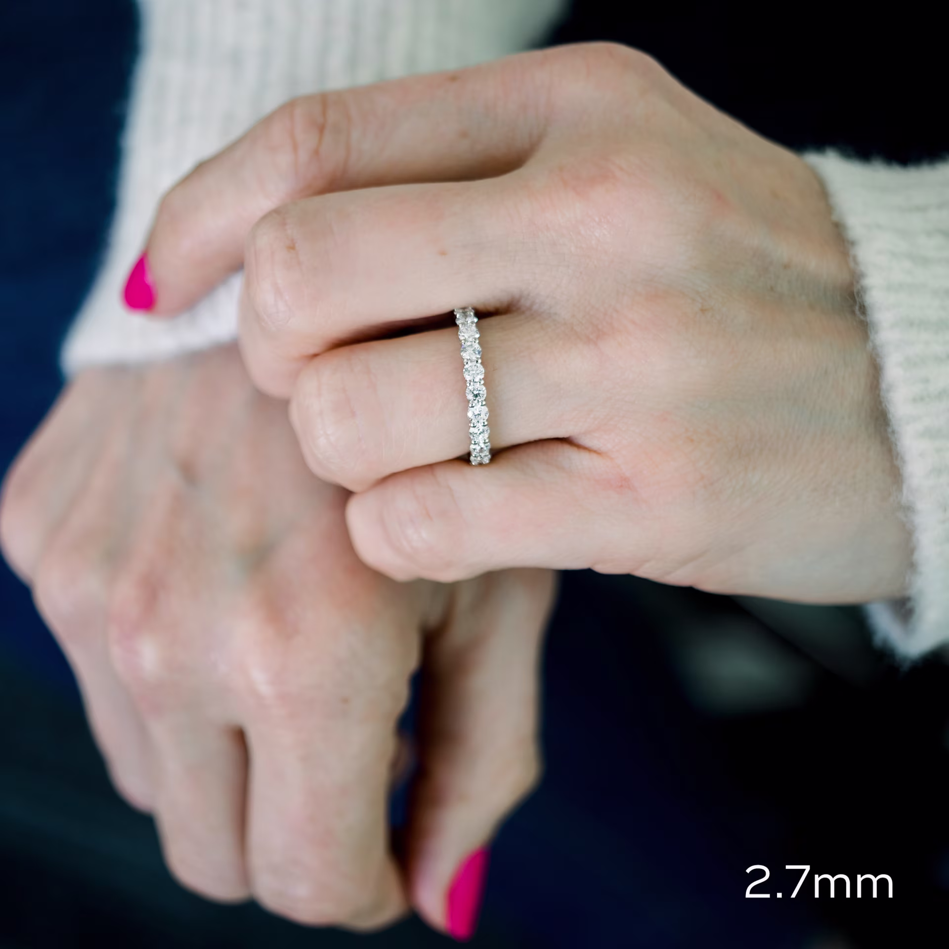 0.9 Carat Round Brilliant Synthetic Diamonds set in Platinum Prong Set Half Band (Main View)