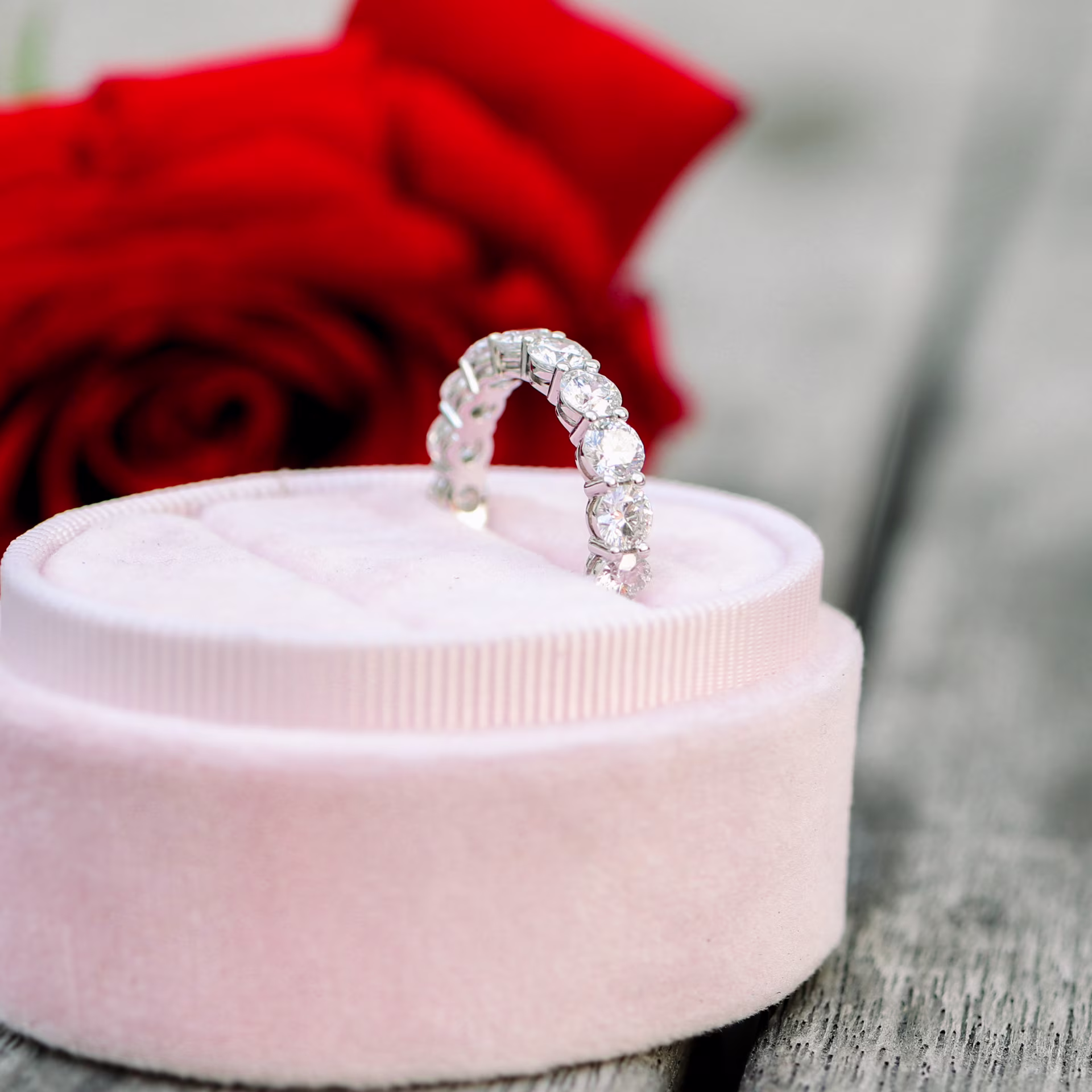 Platinum Prong Set Three Quarter Band in Platinum 2.5ctw featuring 2.5 ct Round Created Diamonds (Side View)