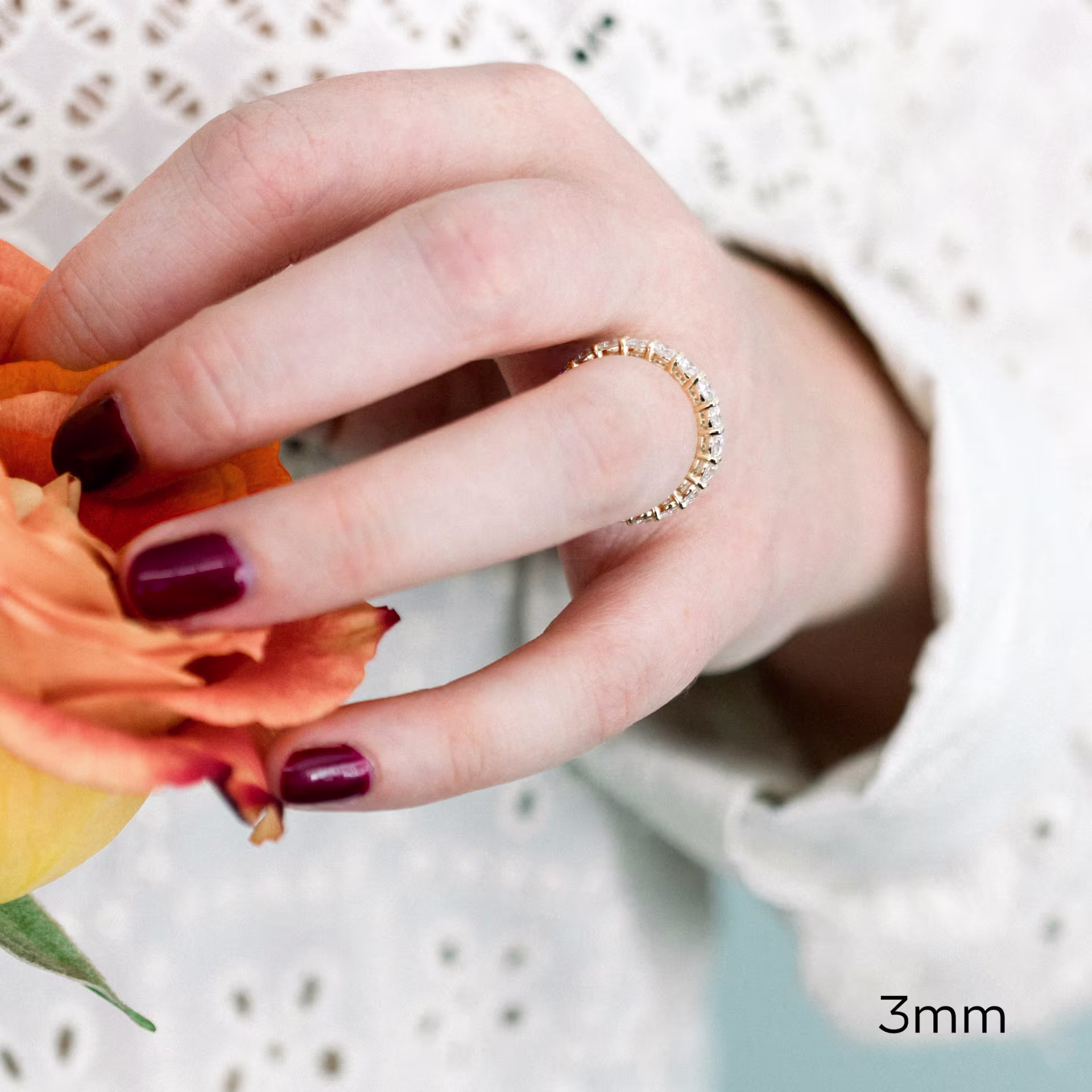 2.3 Carat Round Diamonds set in 18k Yellow Gold Prong Set Eternity Band (Profile View)