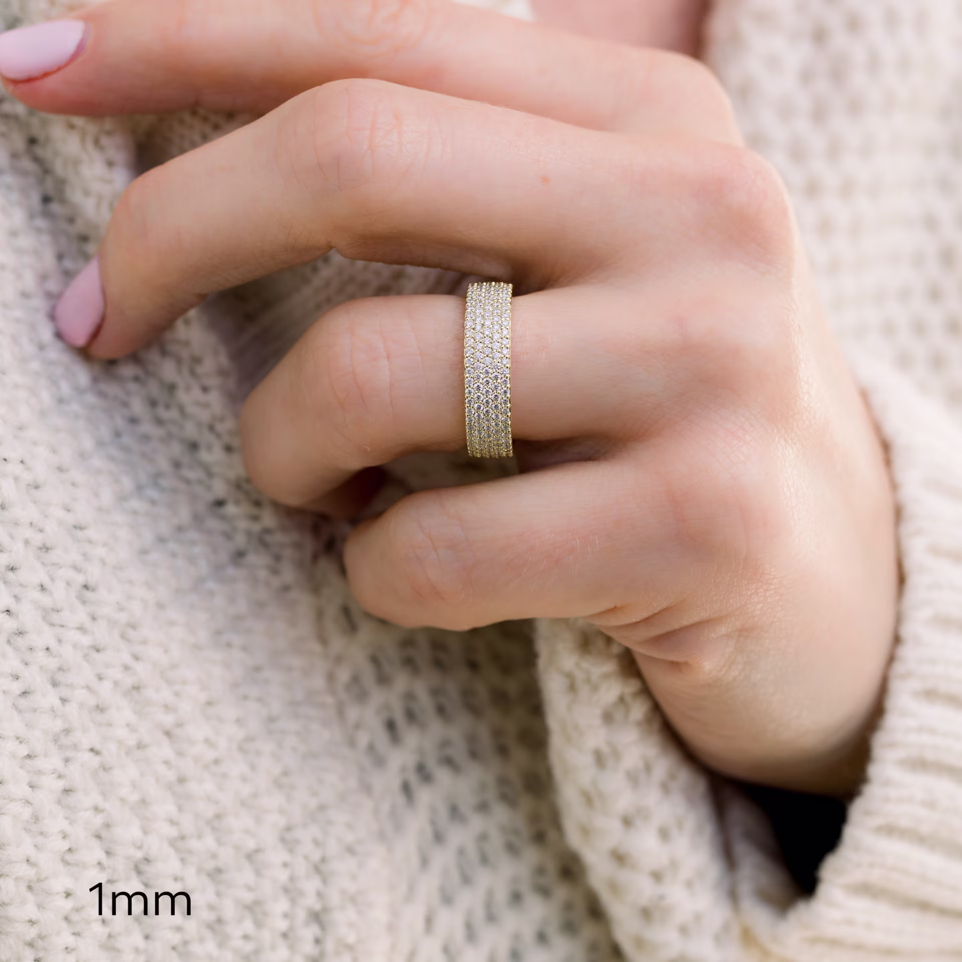 1.5 Carat Round Lab Diamonds set in 18kt Yellow Gold Five Row Pavé Eternity Band (Main View)