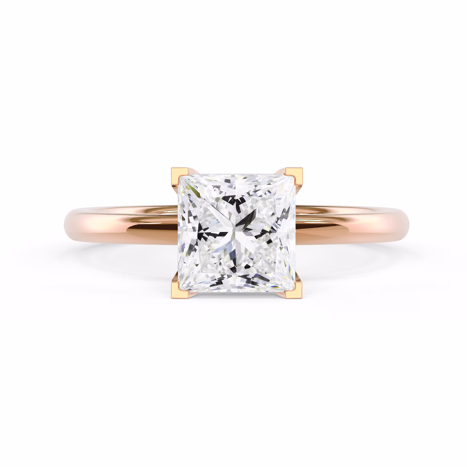 Lab Diamonds set in Rose Gold Princess Petite Four Prong Solitaire (Main View)