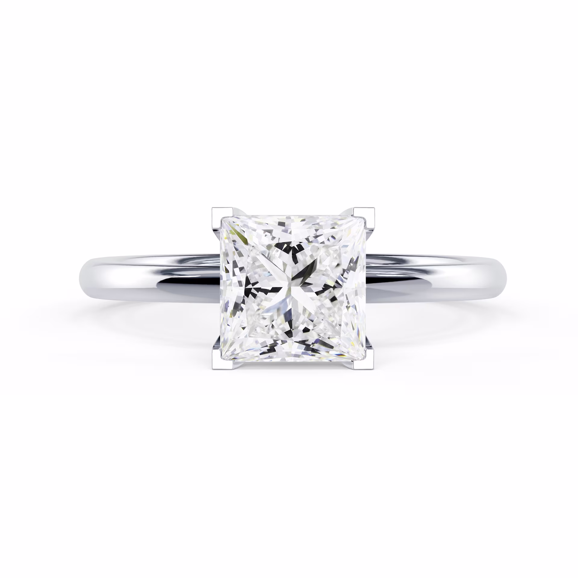 Hand Selected Lab Grown Diamonds Princess Petite Four Prong Solitaire Diamond Engagement Ring in White Gold (Main View)