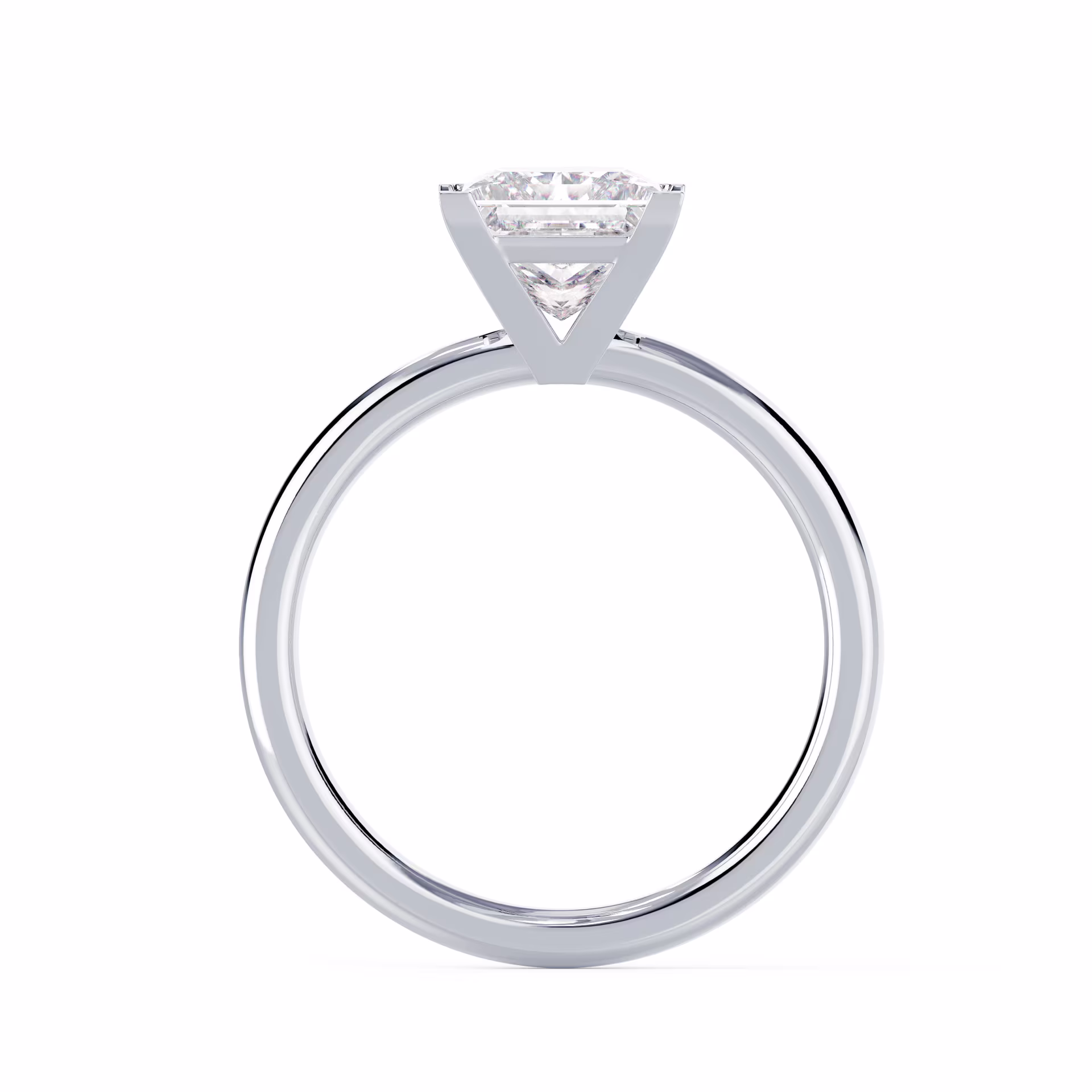 Diamonds set in White Gold Princess Petite Four Prong Solitaire (Profile View)