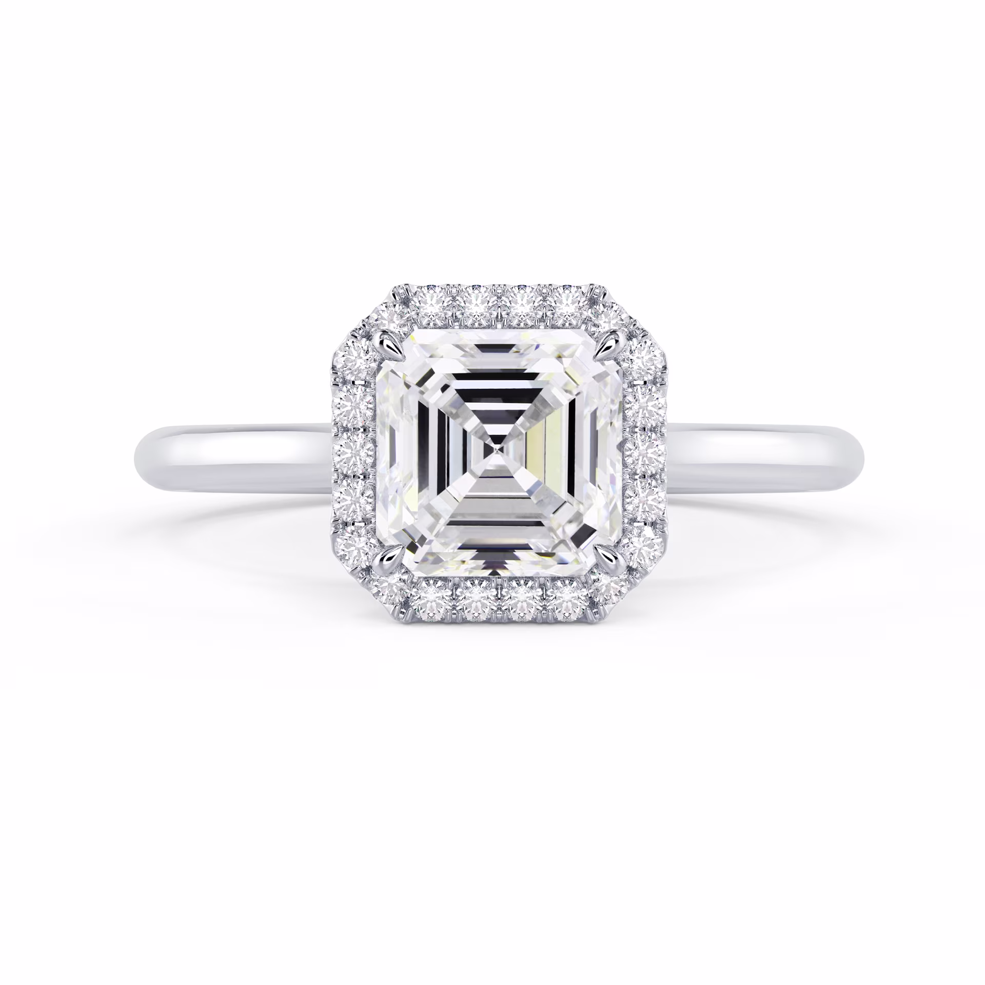 18kt White Gold Asscher Single Halo Setting featuring 2.0 Carat Lab Diamonds (Main View)