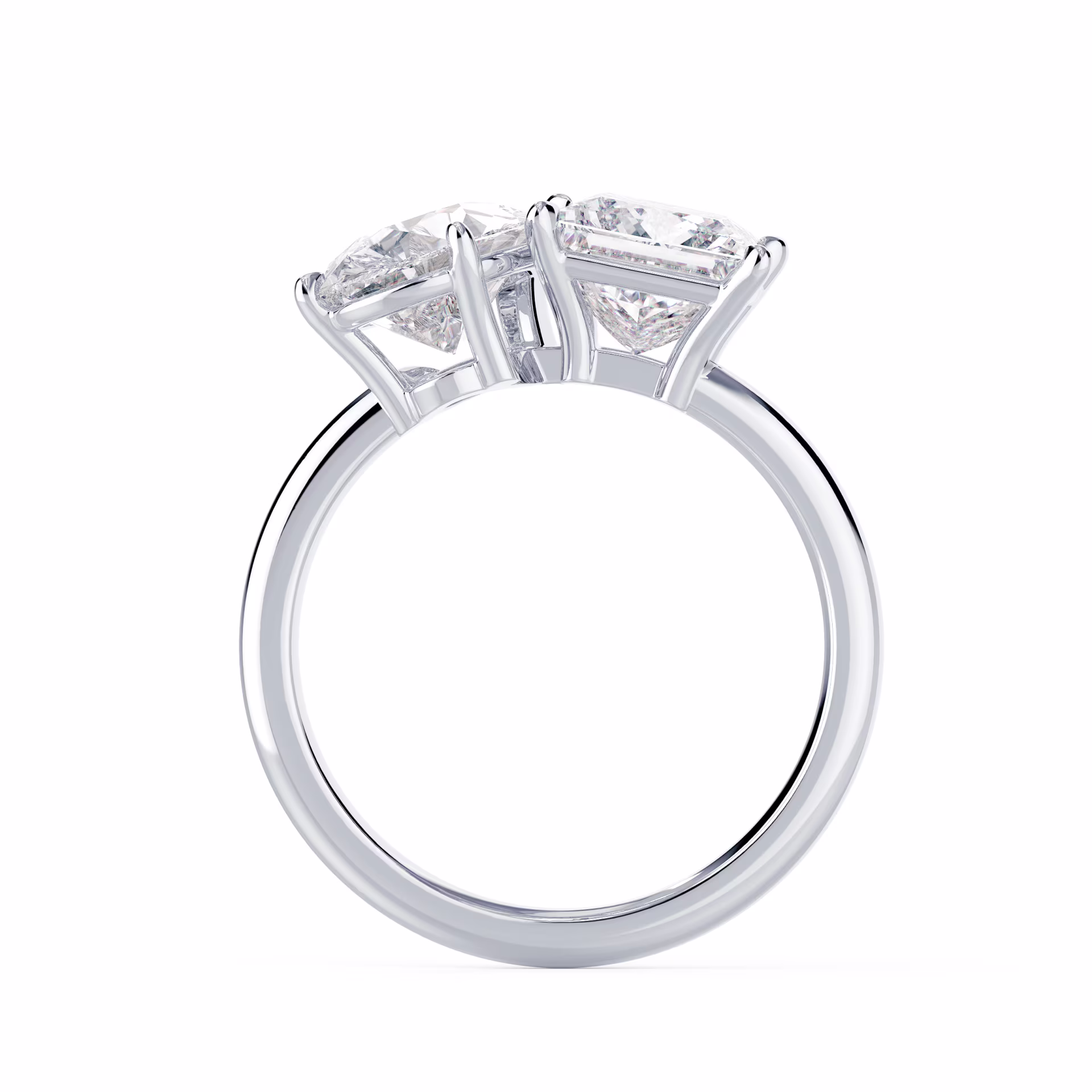 Diamonds Toi et Moi Ring in White Gold (Profile View)