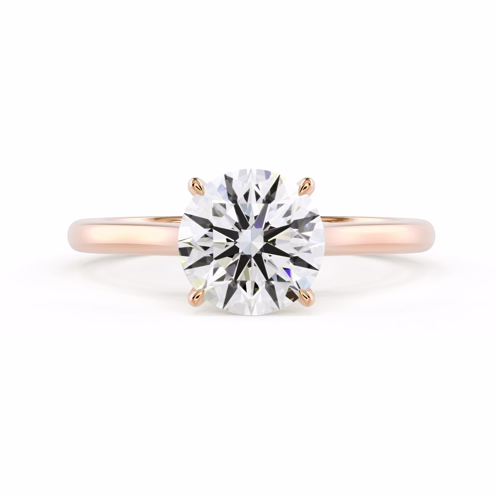 Hand Selected Lab Created Diamonds set in Rose Gold Round Cathedral Solitaire Diamond Engagement Ring (Main View)