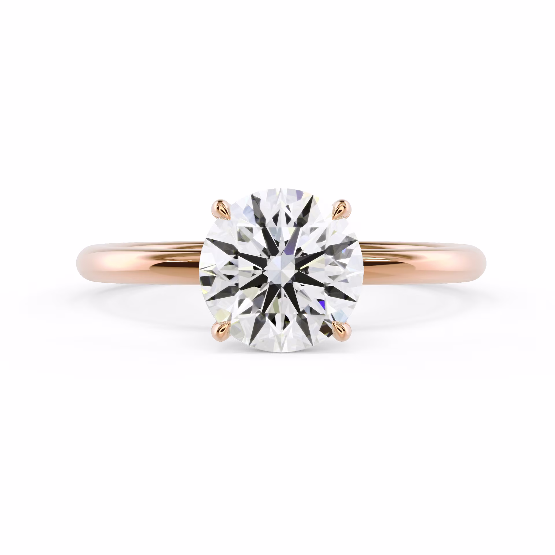 Rose Gold Round Petite Four Prong Solitaire featuring Hand Selected Lab Grown Diamonds (Main View)