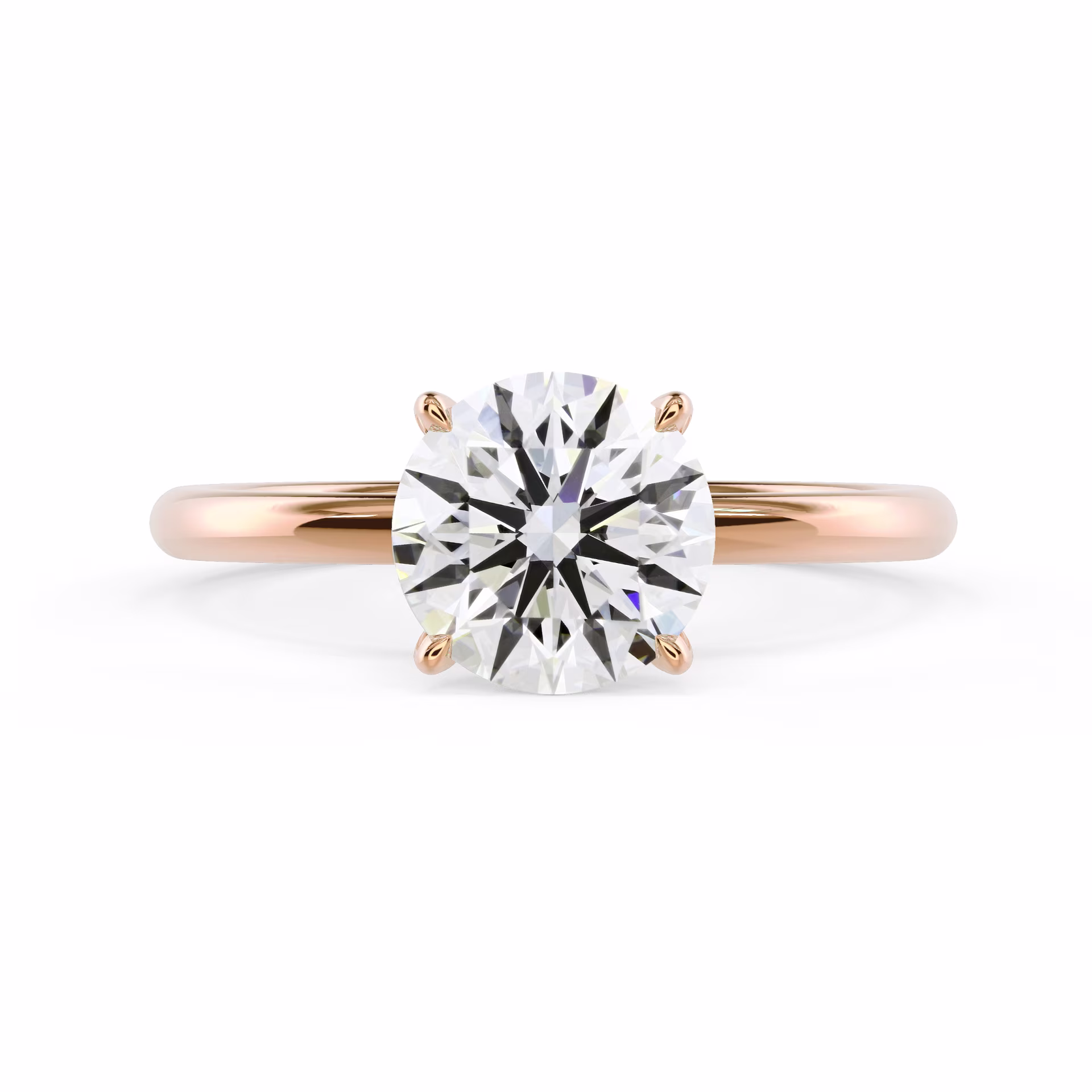 Rose Gold Round Classic Four Prong Solitaire Diamond Engagement Ring featuring High Quality Diamonds (Main View)