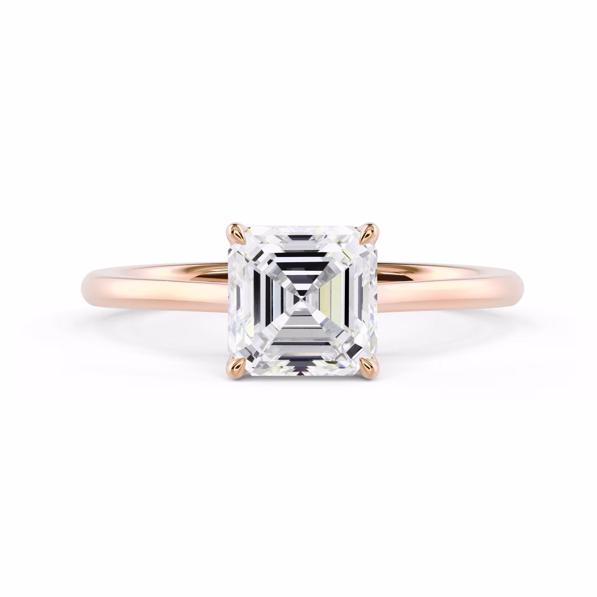 High Quality Lab Diamonds Asscher Cathedral Solitaire Diamond Engagement Ring in Rose Gold (Main View)