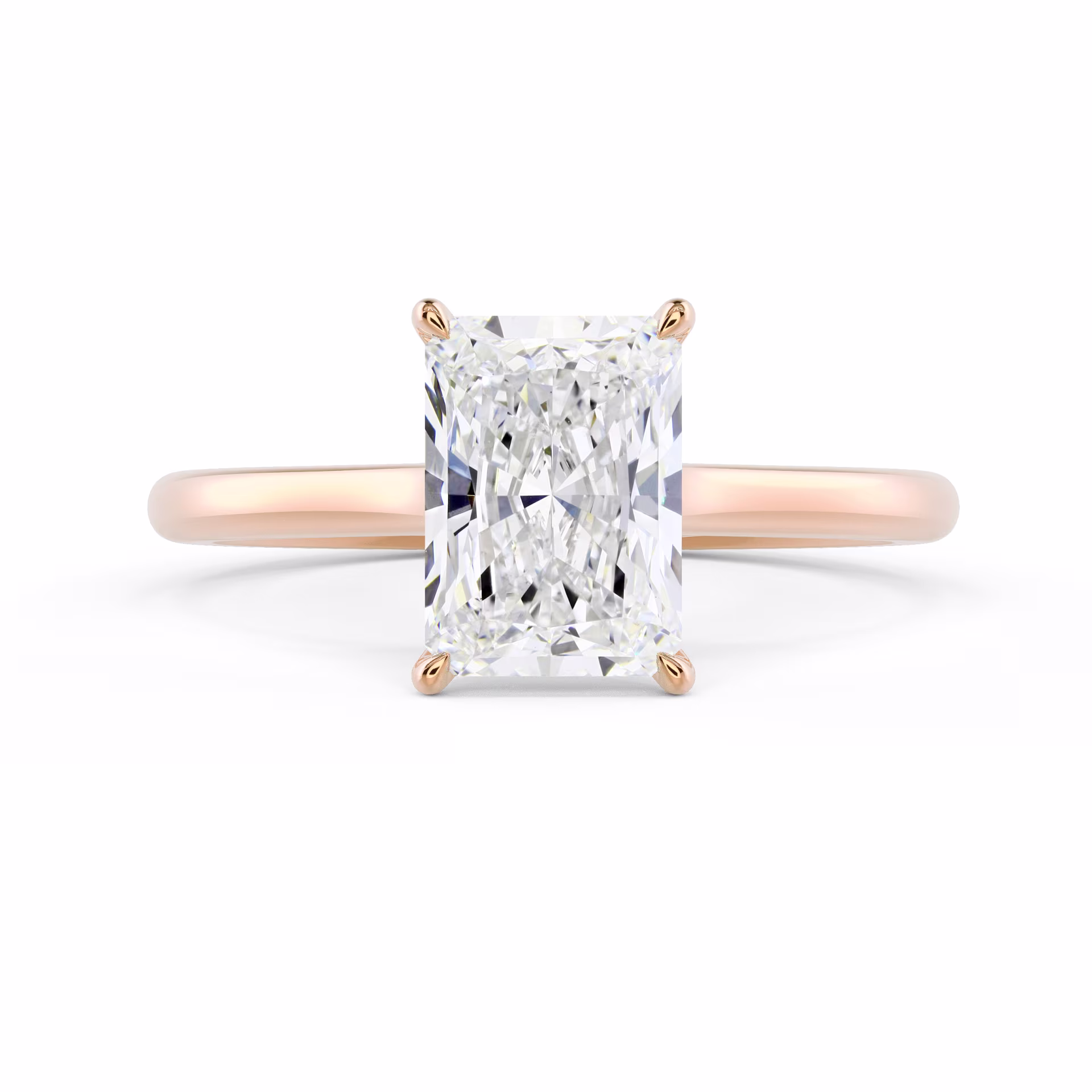 Rose Gold Radiant Trellis Solitaire Diamond Engagement Ring featuring High Quality Diamonds (Main View)