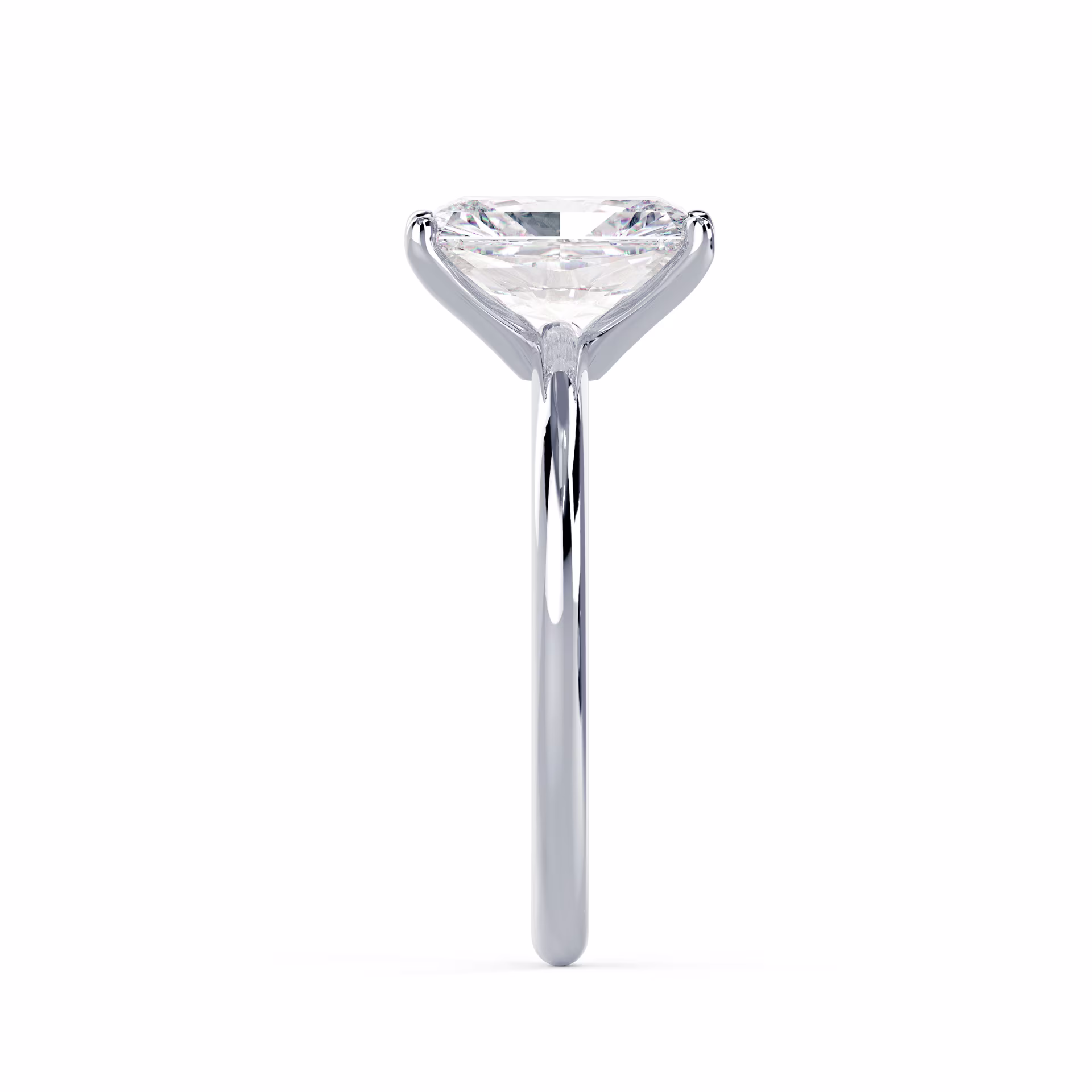 White Gold Radiant Classic Four Prong Solitaire Diamond Engagement Ring featuring Lab Diamonds (Side View)