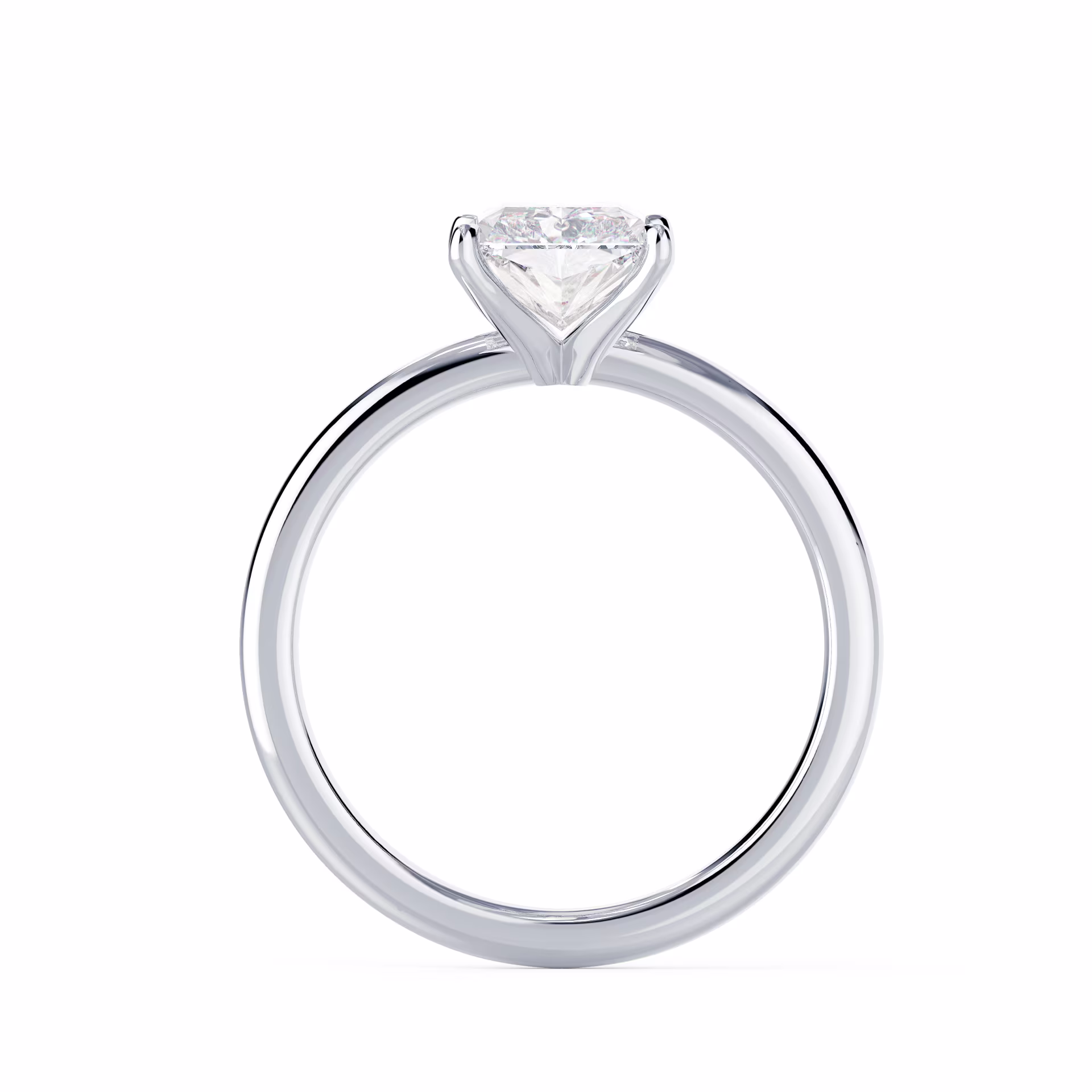White Gold Radiant Classic Four Prong Solitaire Diamond Engagement Ring featuring Lab Created Diamonds (Profile View)