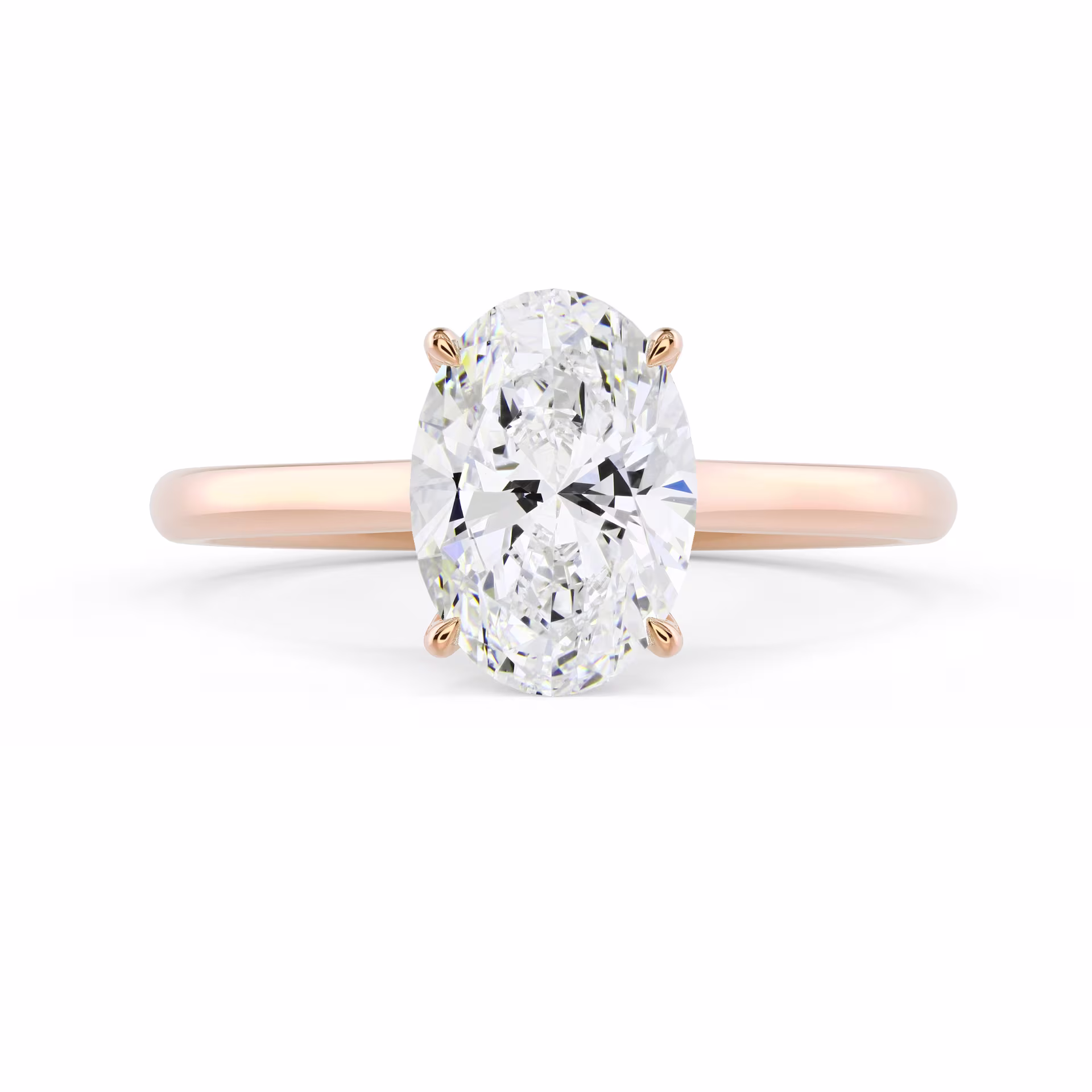 High Quality Diamonds set in Rose Gold Oval Trellis Solitaire Diamond Engagement Ring (Main View)
