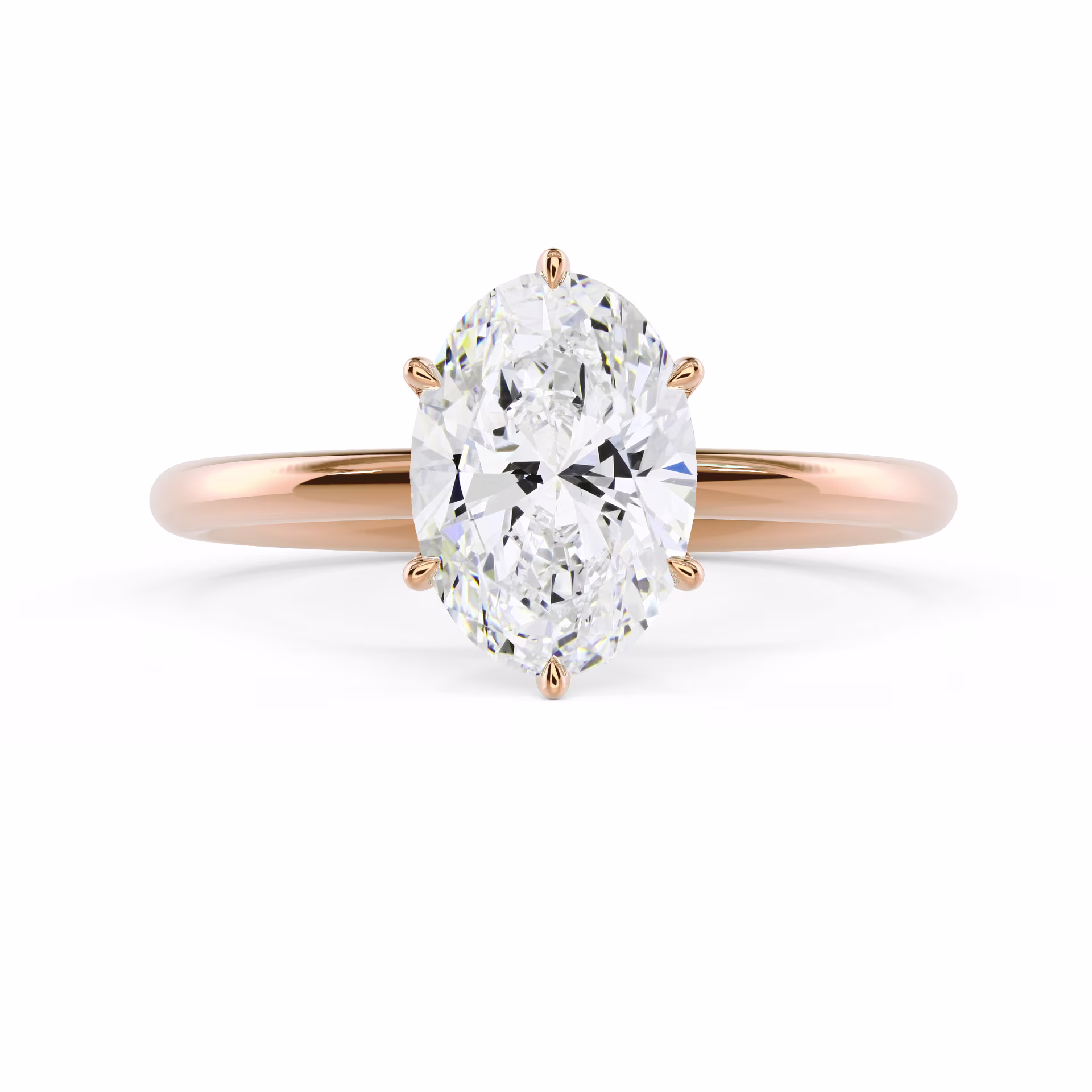 Diamonds set in Rose Gold Oval Six Prong Solitaire Diamond Engagement Ring (Main View)