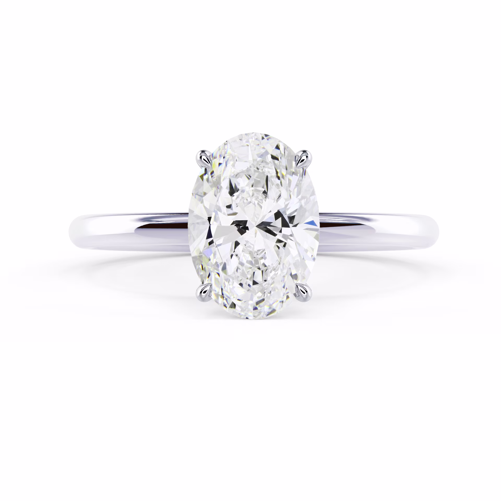 Created Diamonds Oval Petite Four Prong Solitaire Diamond Engagement Ring in White Gold (Main View)