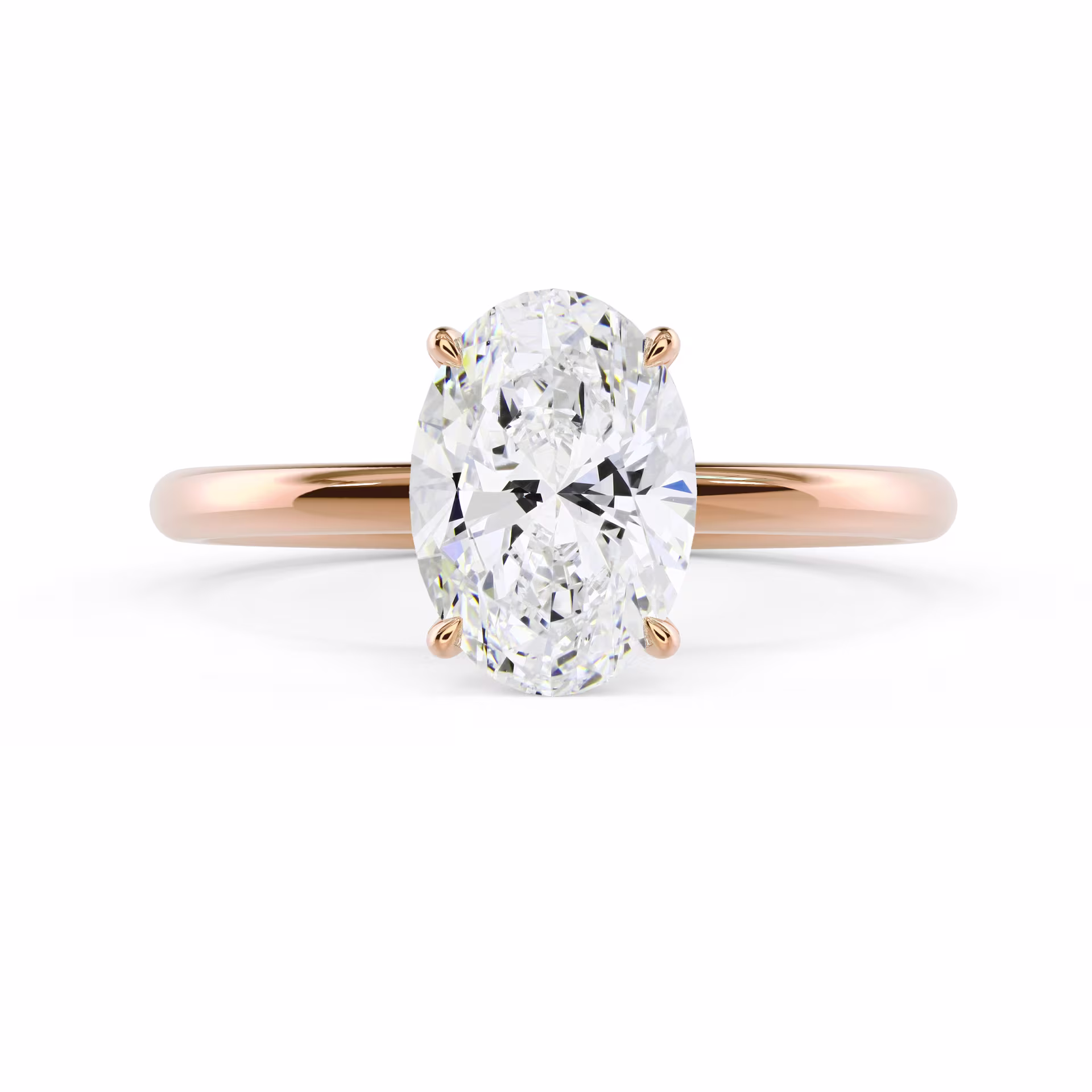 Rose Gold Oval Petite Four Prong Solitaire Diamond Engagement Ring featuring Exceptional Quality Lab Diamonds (Main View)