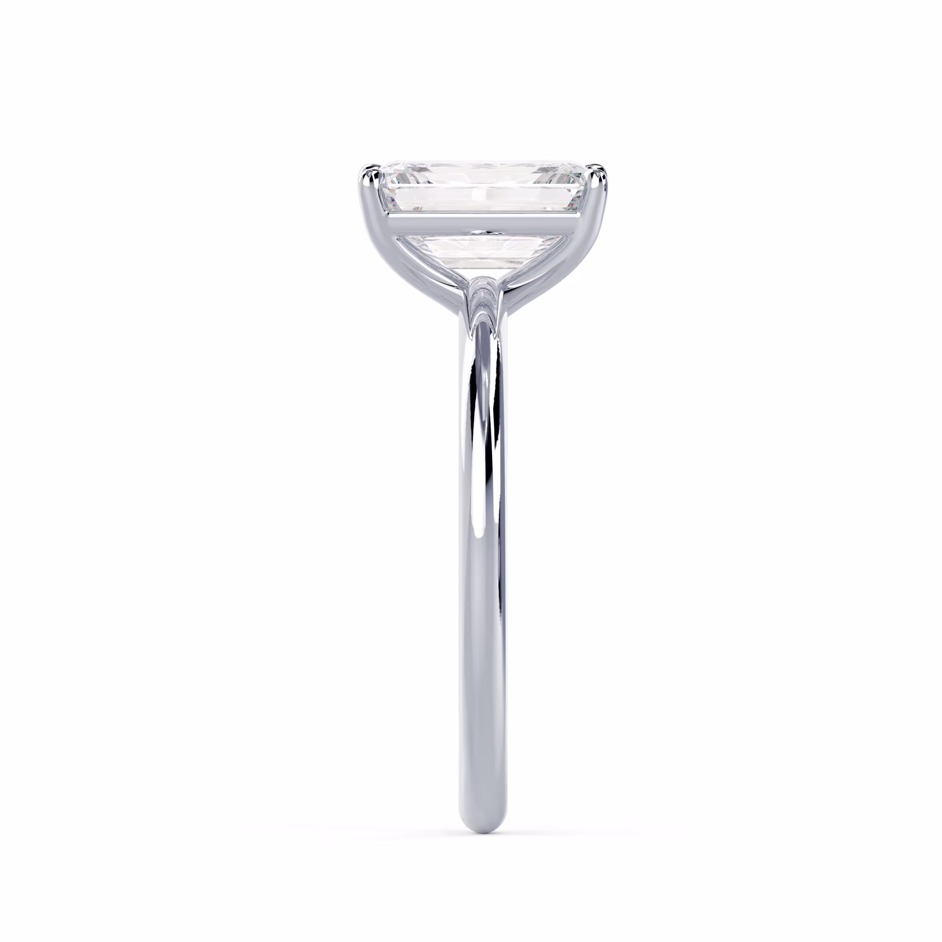 Created Diamonds set in White Gold Emerald Petite Four Prong Solitaire Diamond Engagement Ring (Side View)