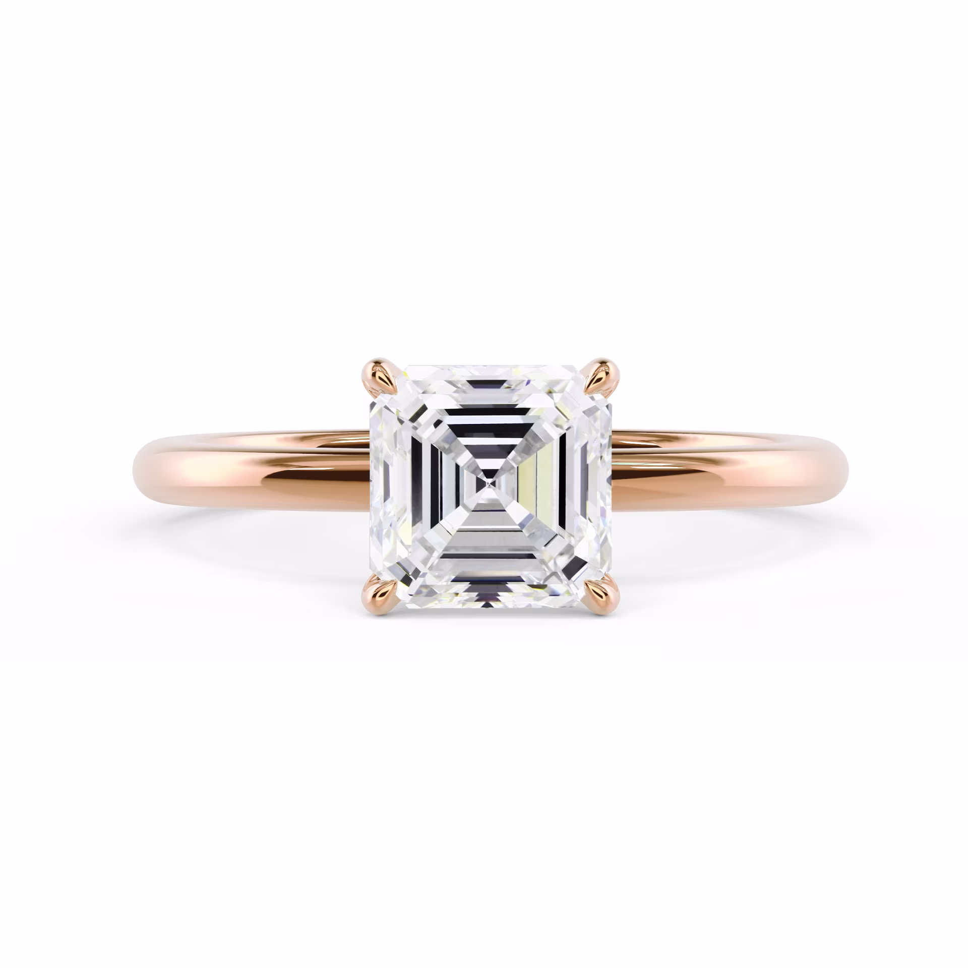 Lab Diamonds Asscher Cut Four Prong Solitaire Diamond Engagement Ring in Rose Gold (Main View)
