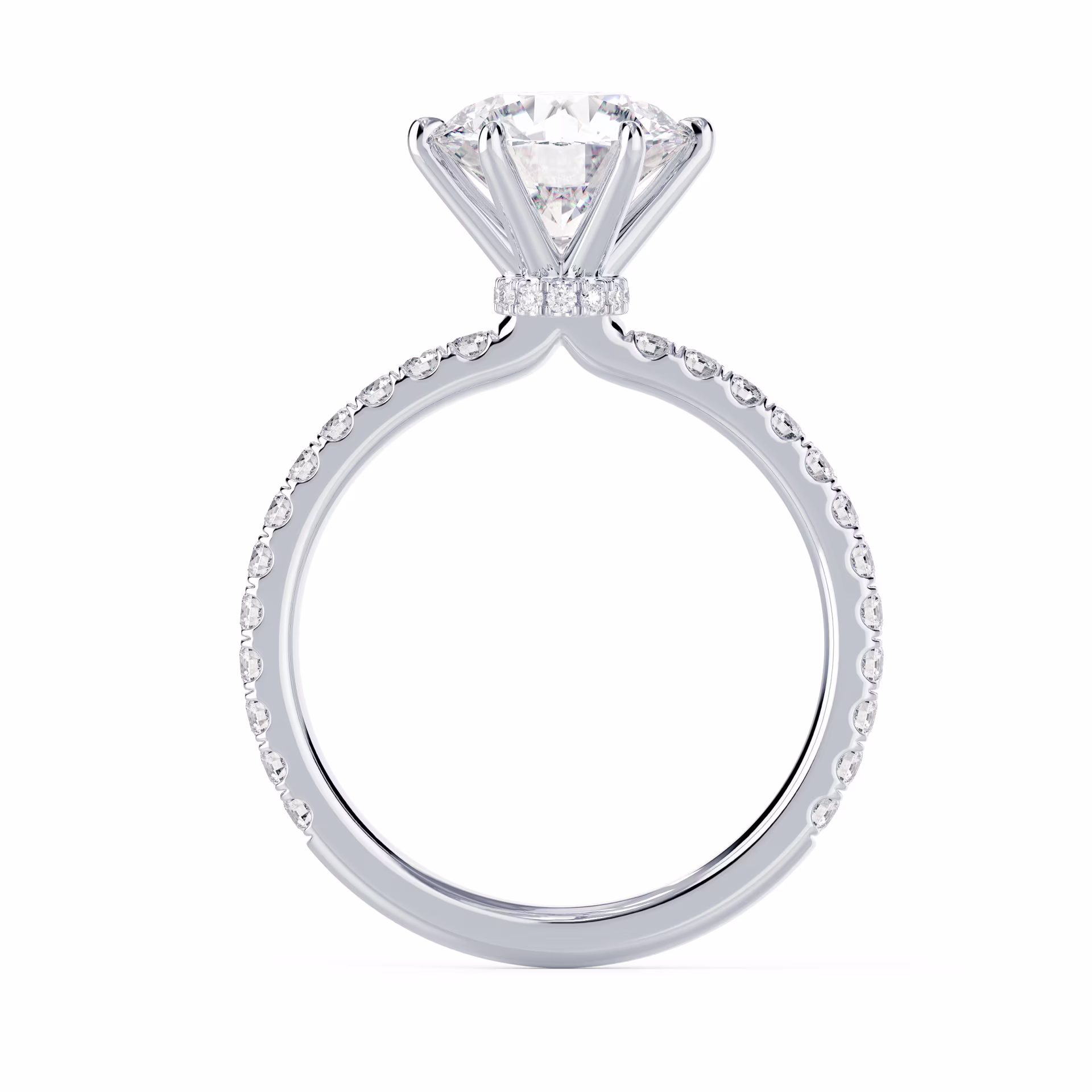 Round Lab Diamonds Diamond Collar Pavé Setting in White Gold (Profile View)