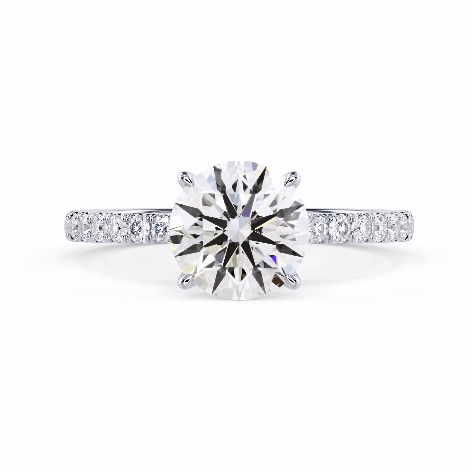Diamonds Round Classic Four Prong Pavé Diamond Engagement Ring in White Gold (Main View)