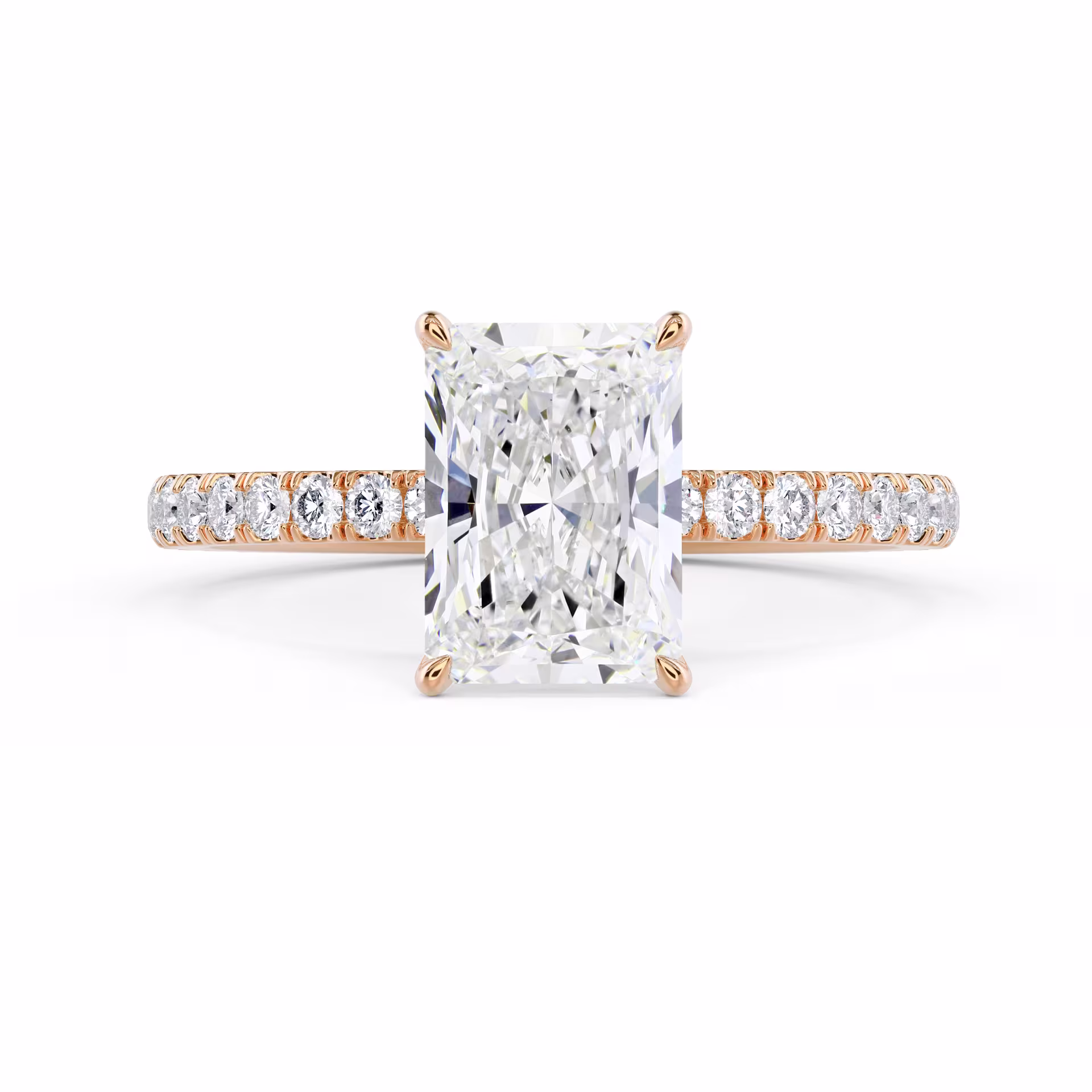 Lab Grown Diamonds Radiant Classic Four Prong Pavé Setting in Rose Gold (Main View)