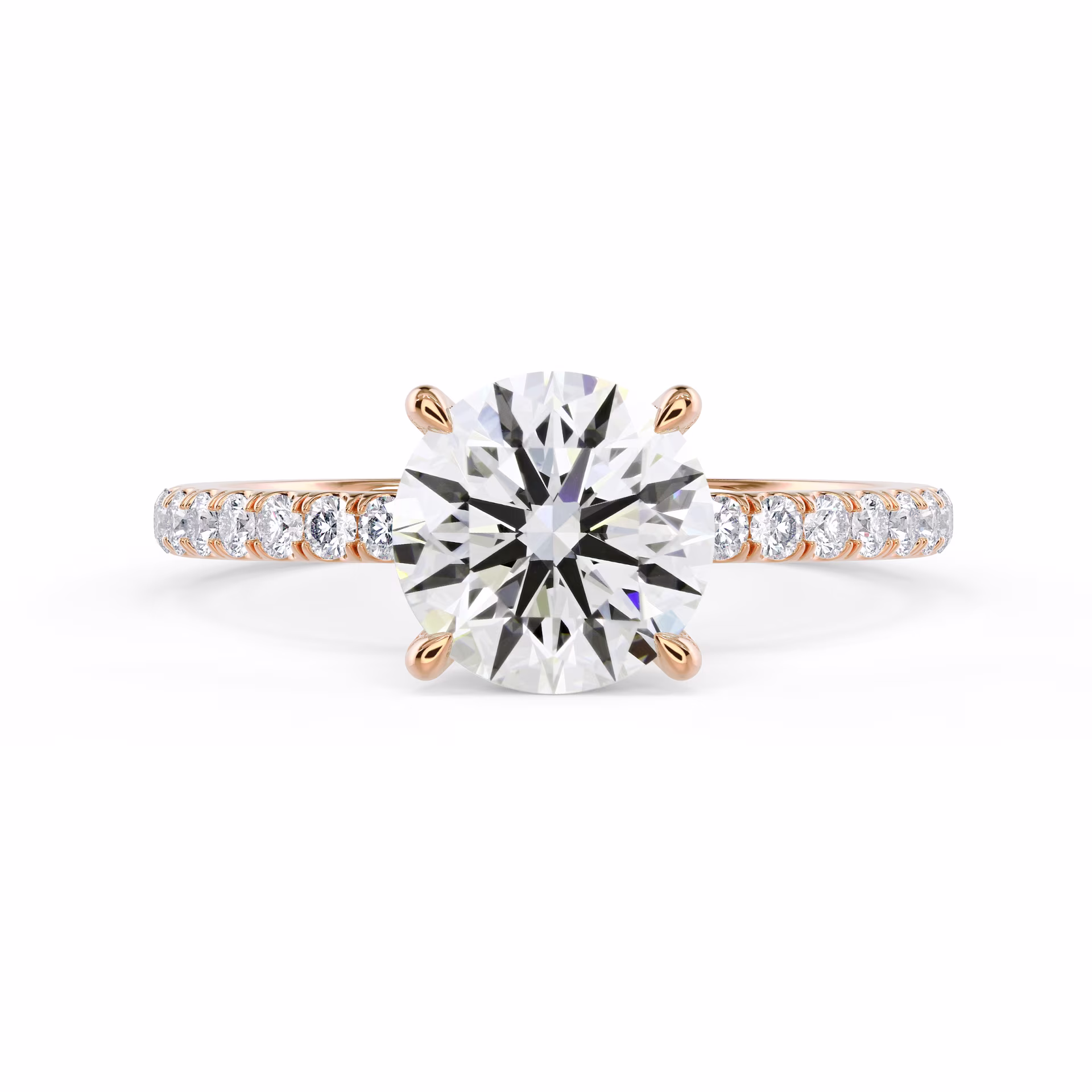 Rose Gold Round Petite Four Prong Pavé Setting featuring Lab Diamonds (Main View)