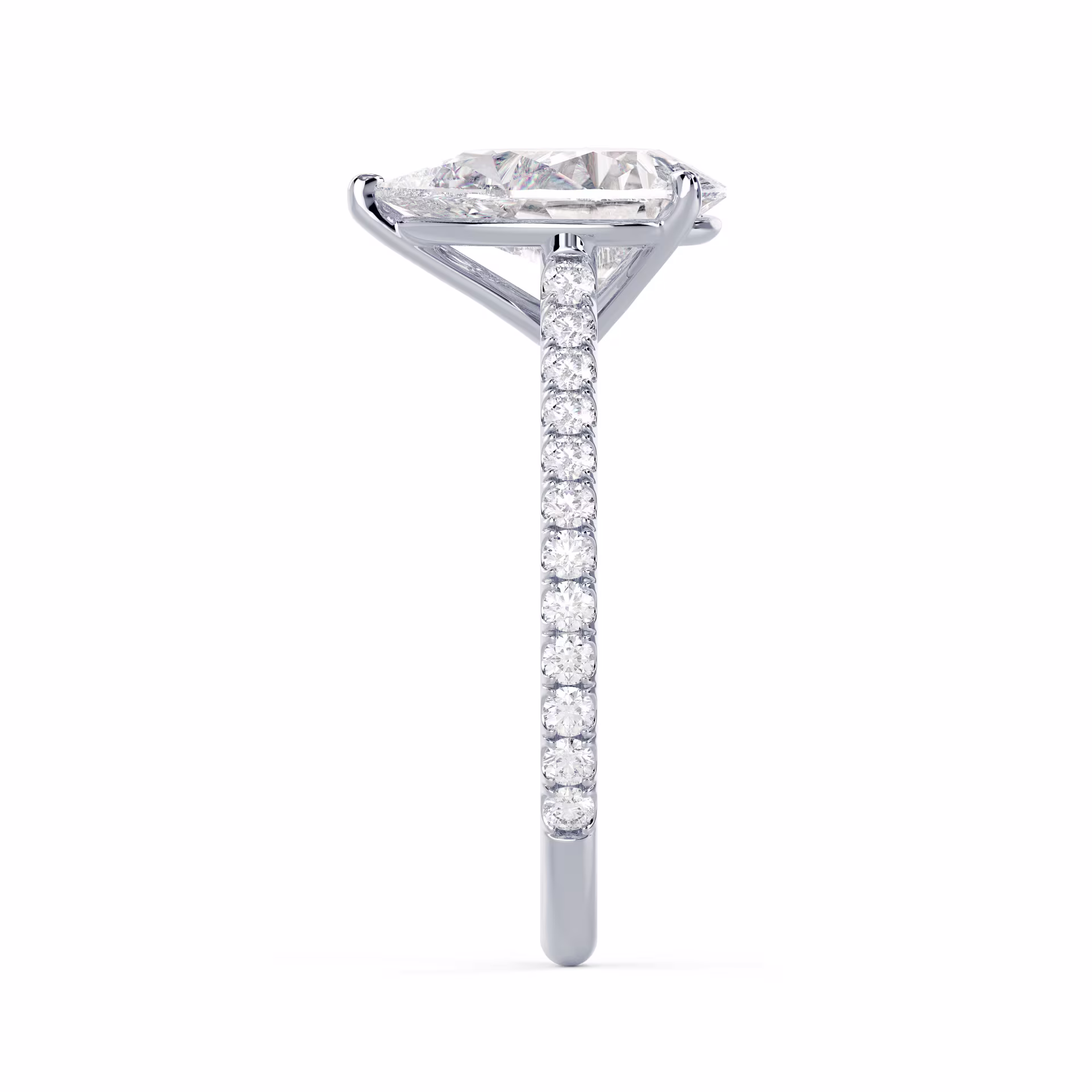 Hand Selected Diamonds Pear Cathedral Pavé Diamond Engagement Ring in White Gold (Side View)