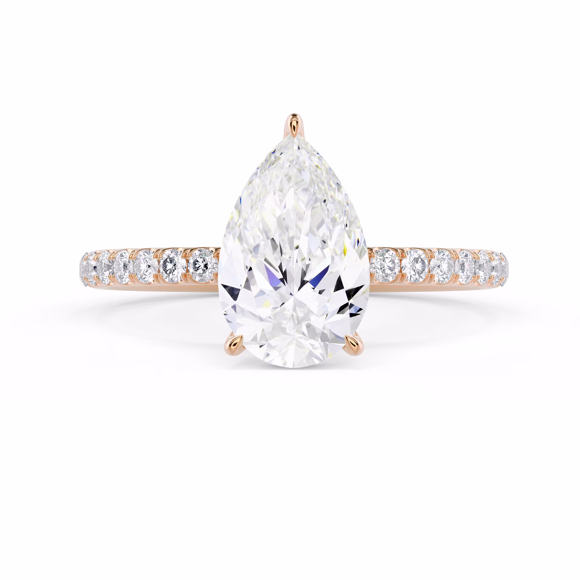 Diamonds set in Rose Gold Pear Petite Pavé Diamond Engagement Ring (Main View)