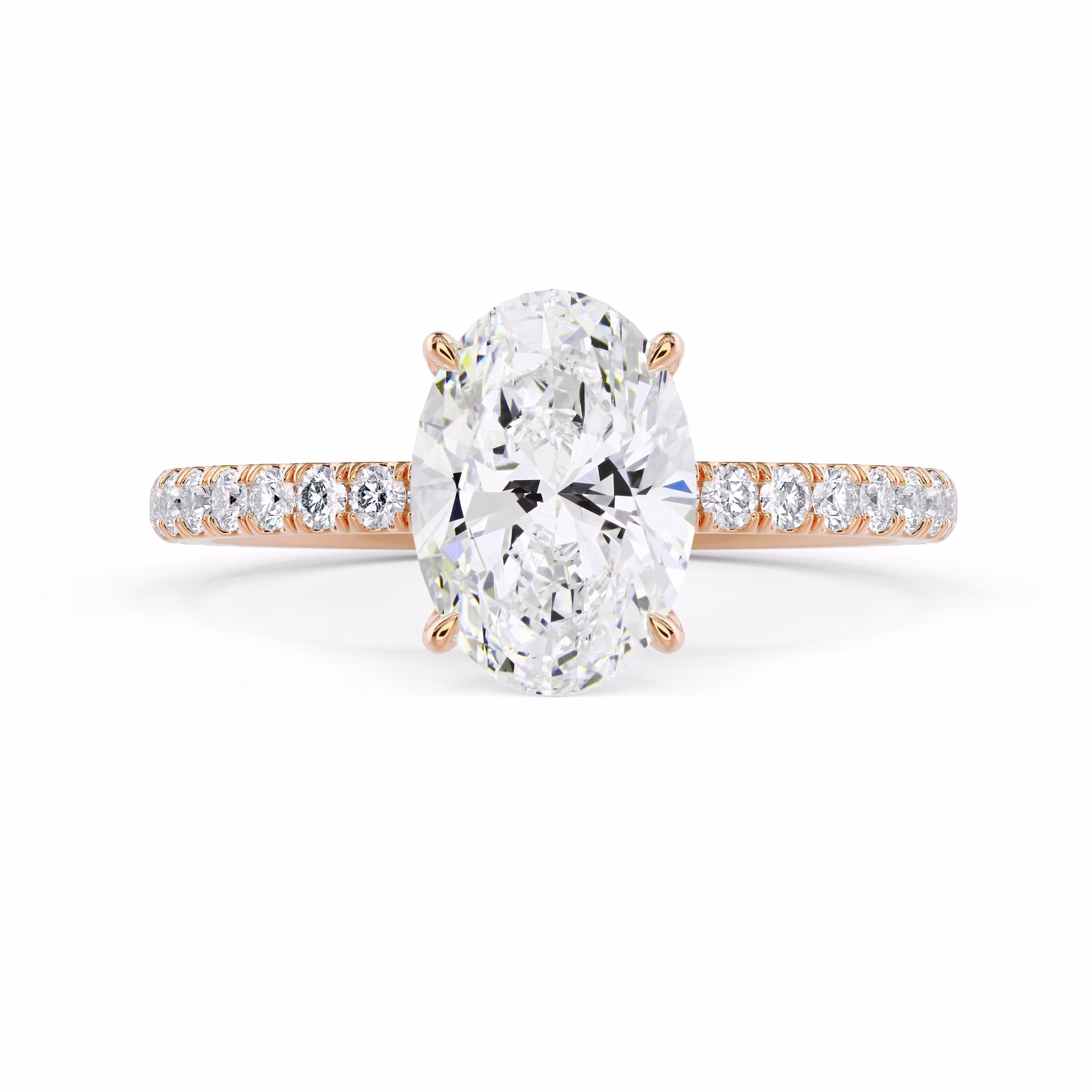 High Quality Lab Diamonds Oval Classic Four Prong Pavé Setting in Rose Gold (Main View)