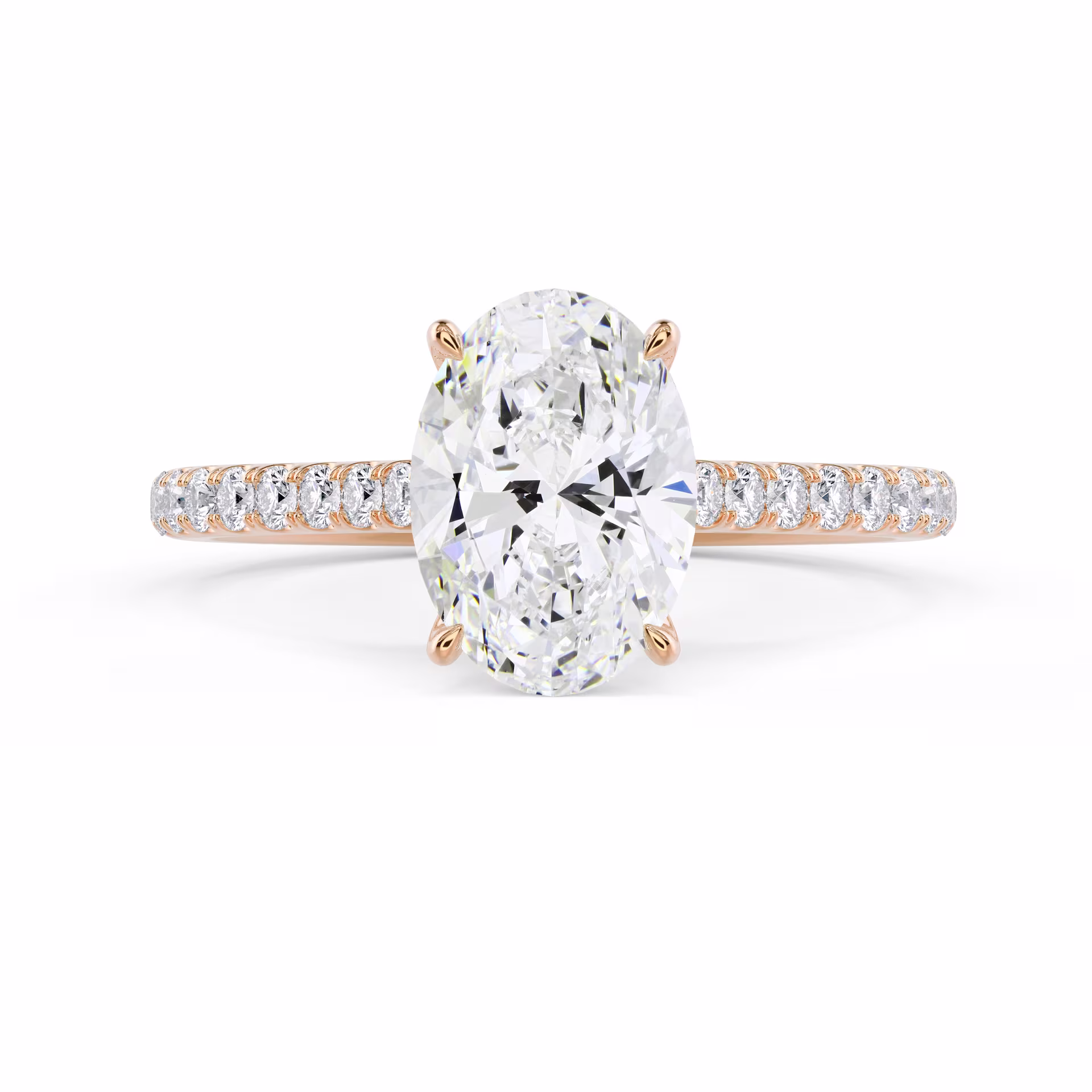 Rose Gold Oval Cathedral Pavé Setting featuring Synthetic Diamonds (Main View)