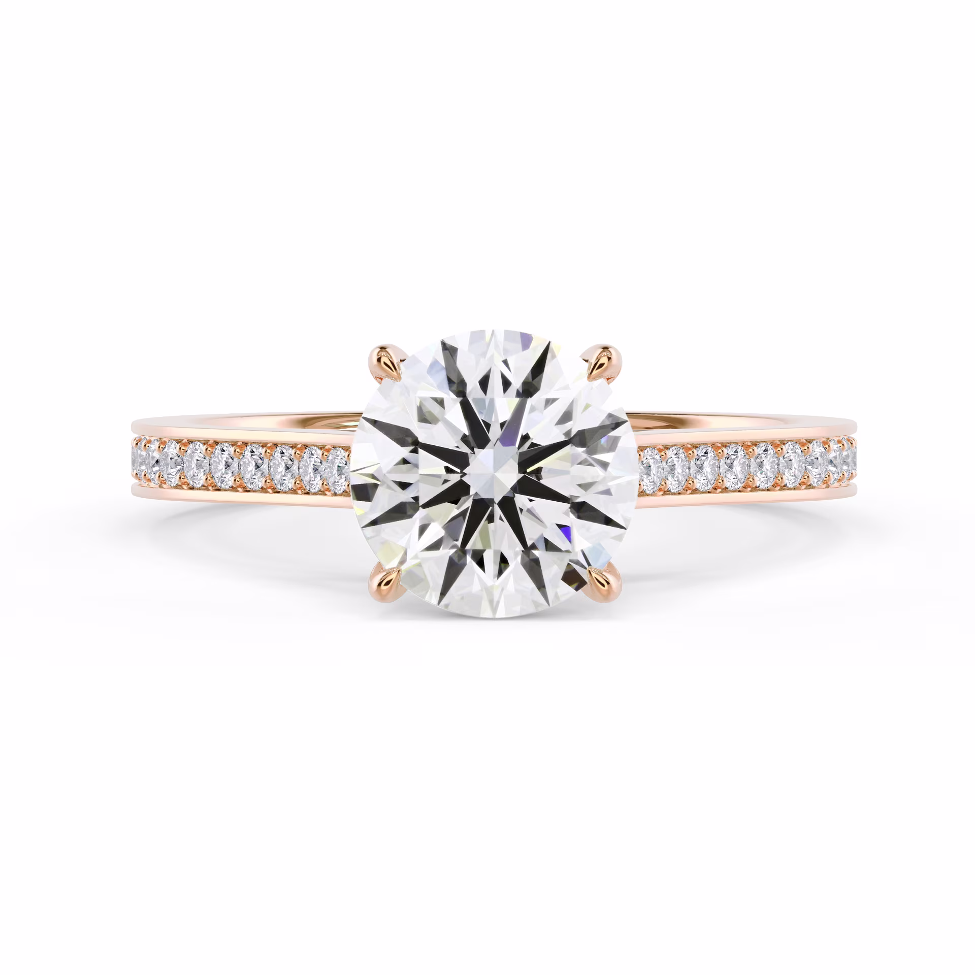 Rose Gold Channel Diamond Engagement Ring featuring Created Diamonds (Main View)