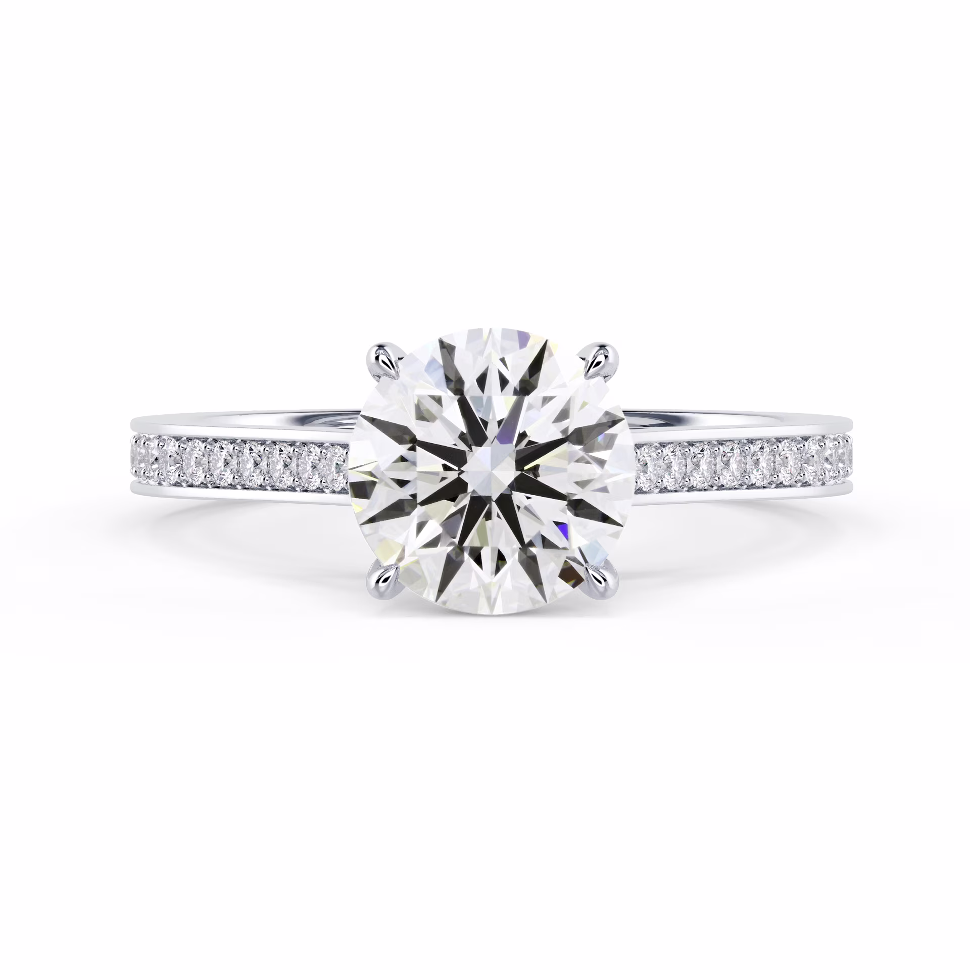 Lab Created Diamonds set in White Gold Channel Diamond Engagement Ring (Main View)