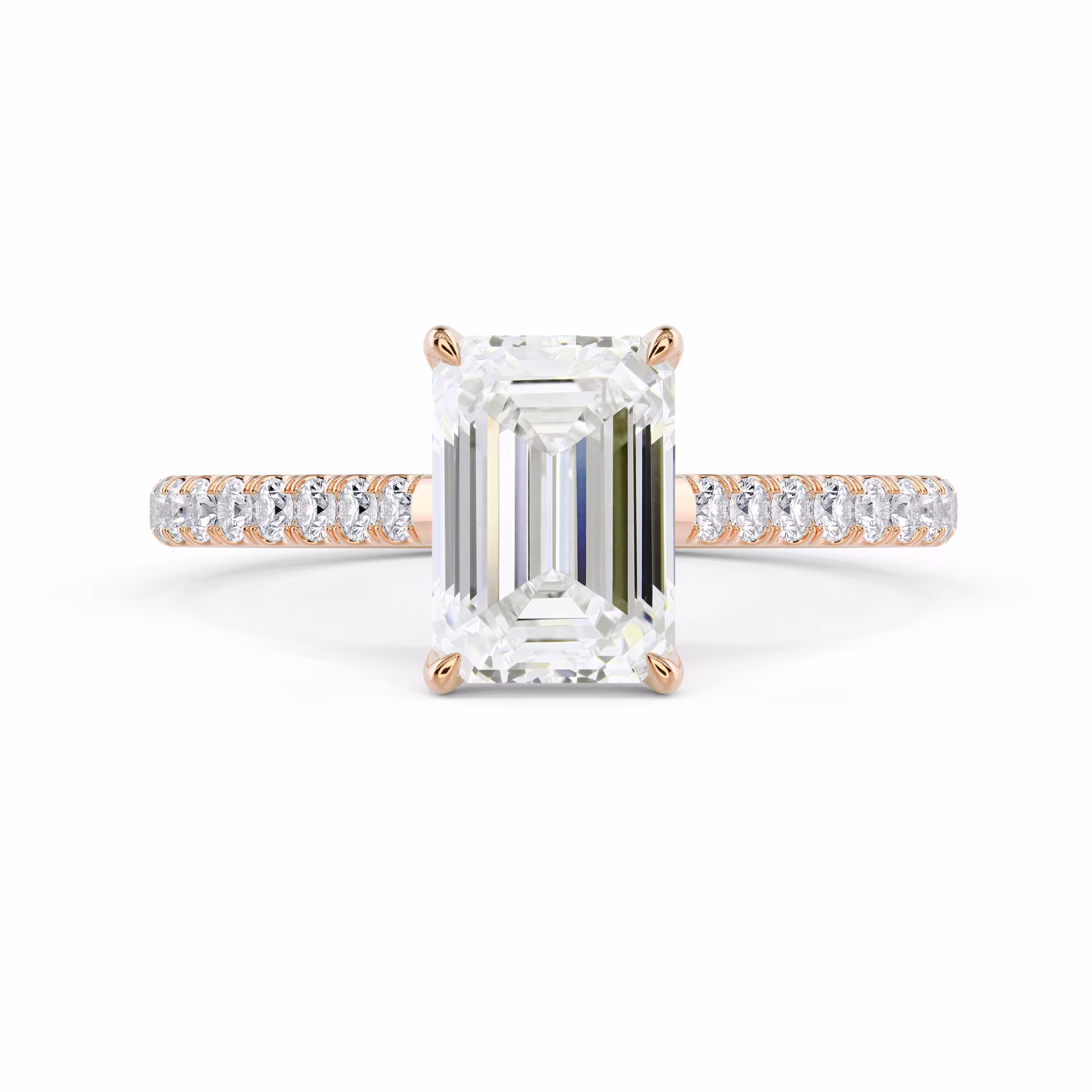 Rose Gold Emerald Cathedral Pavé Diamond Engagement Ring featuring Diamonds (Main View)